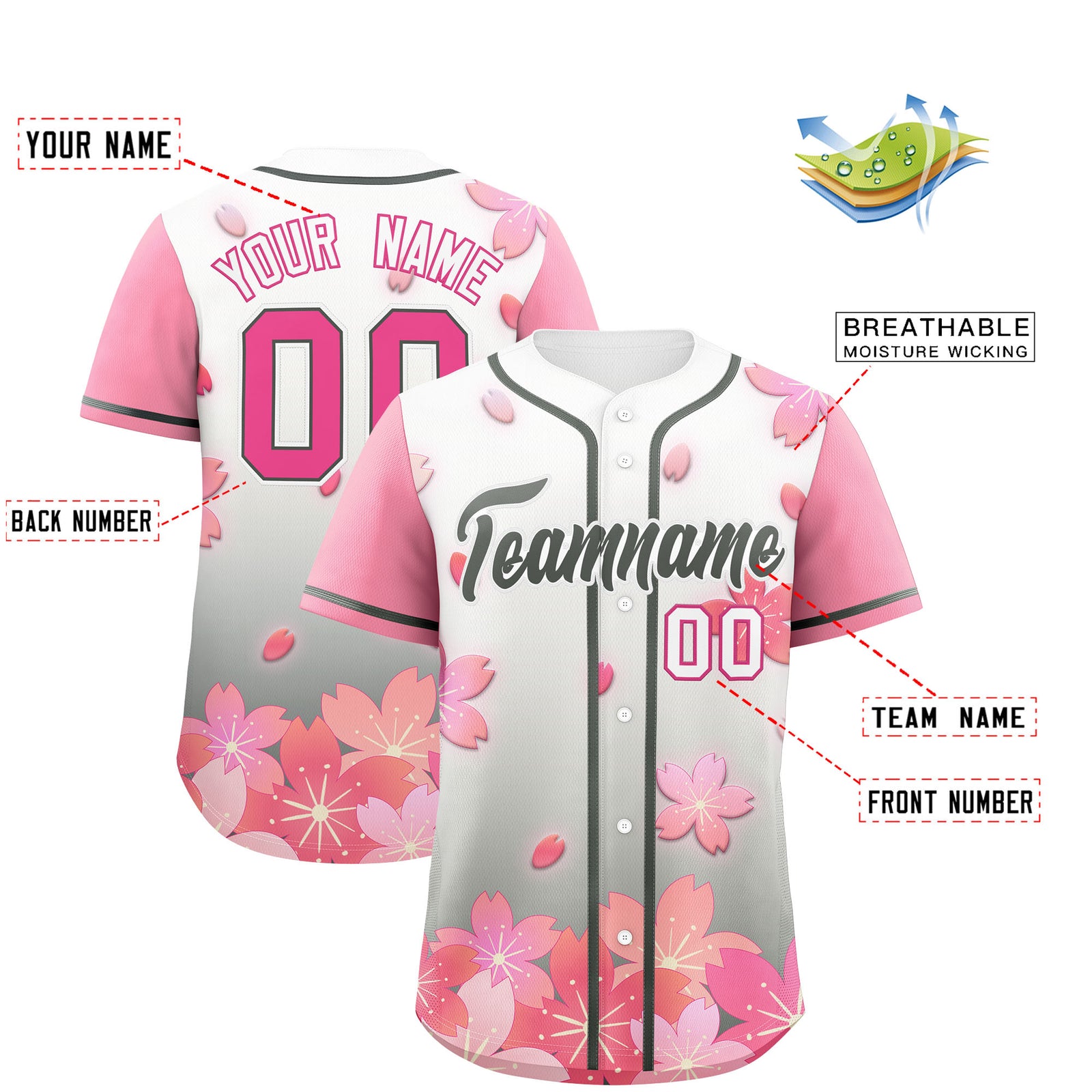 Custom Gray Pink Gradient Fashion Elastic Baseball Jersey| KXKSHOP