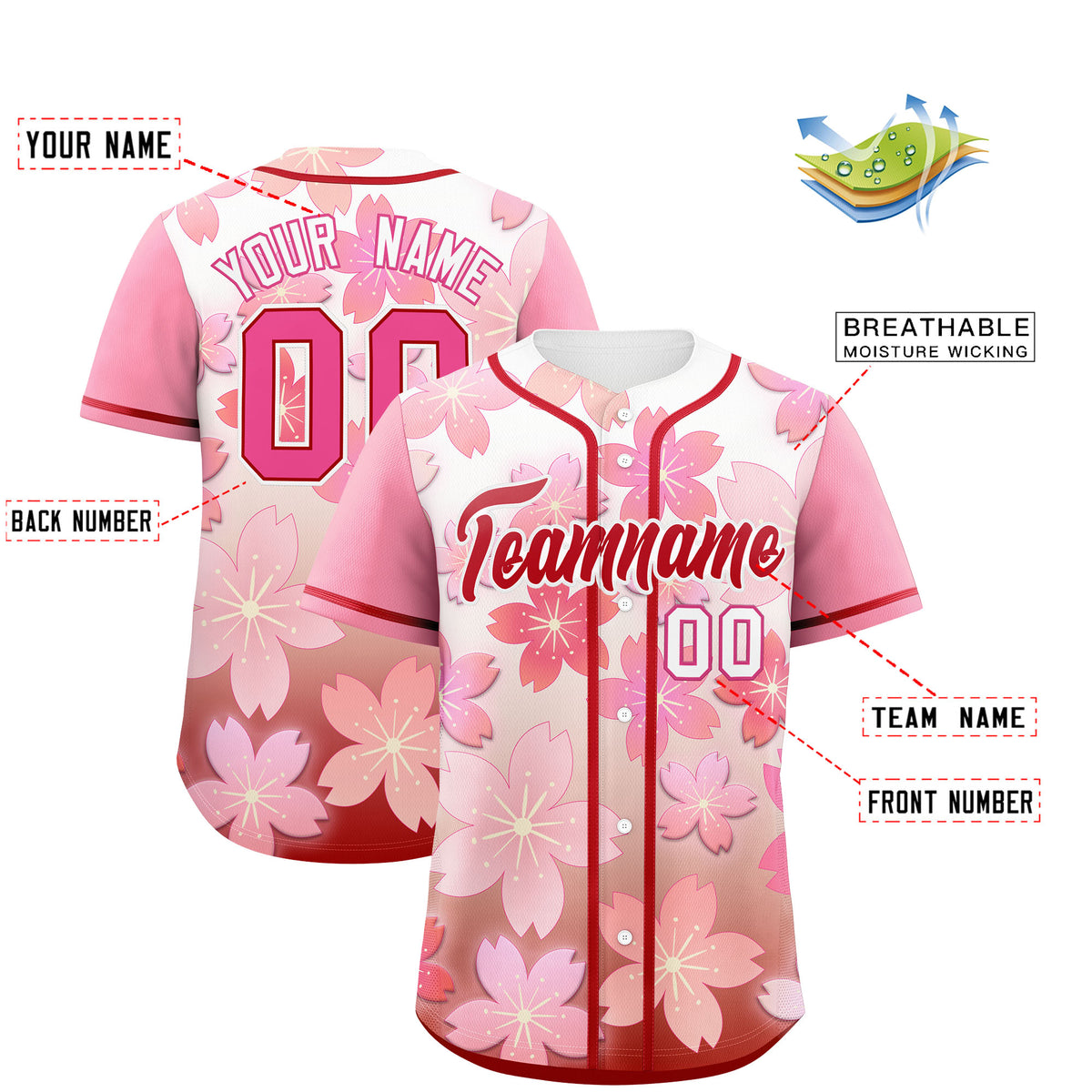 Custom Pink Red Gradient Fashion Elastic Baseball Jersey| KXKSHOP