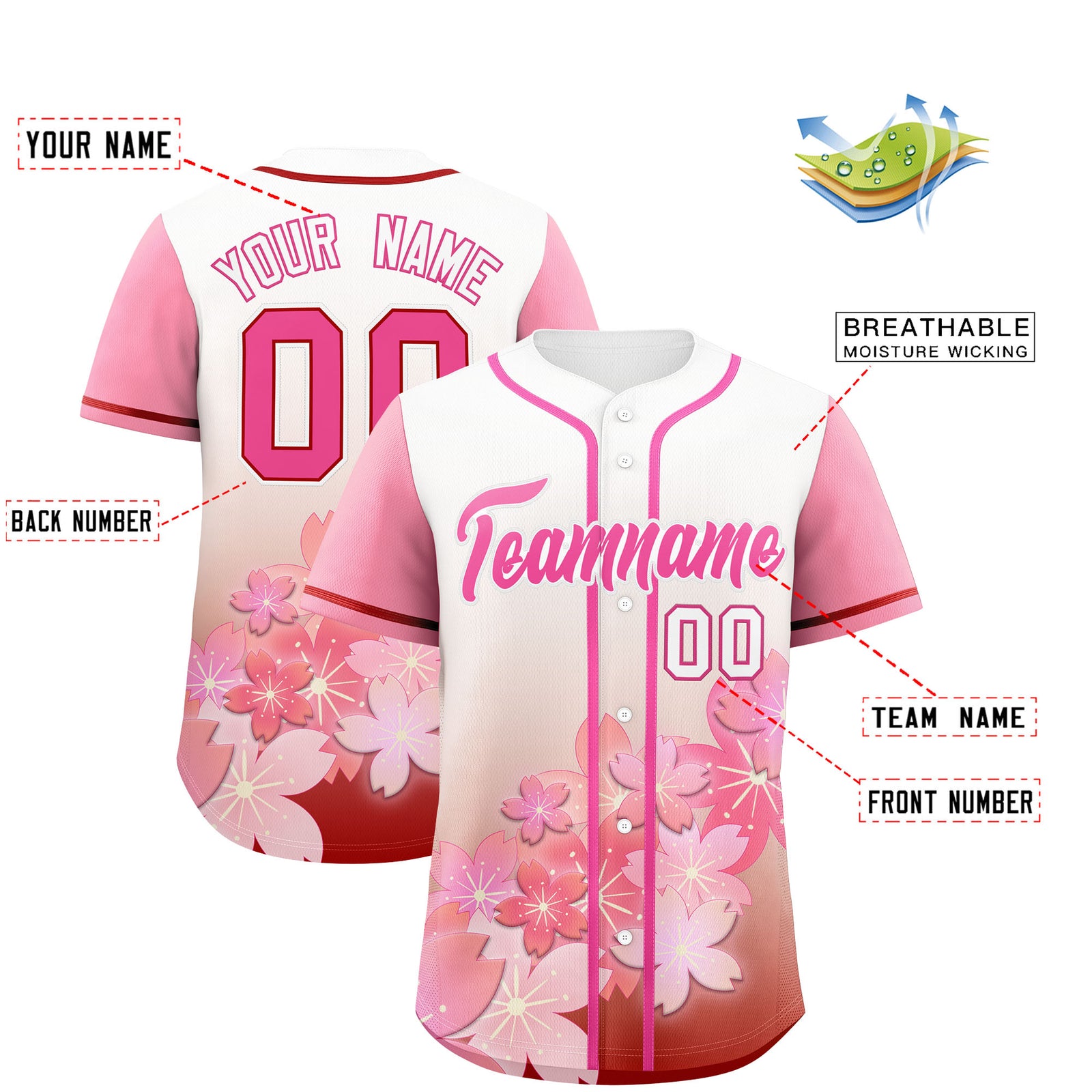 Custom pink Red Gradient Fashion Elastic Baseball Jersey| KXKSHOP
