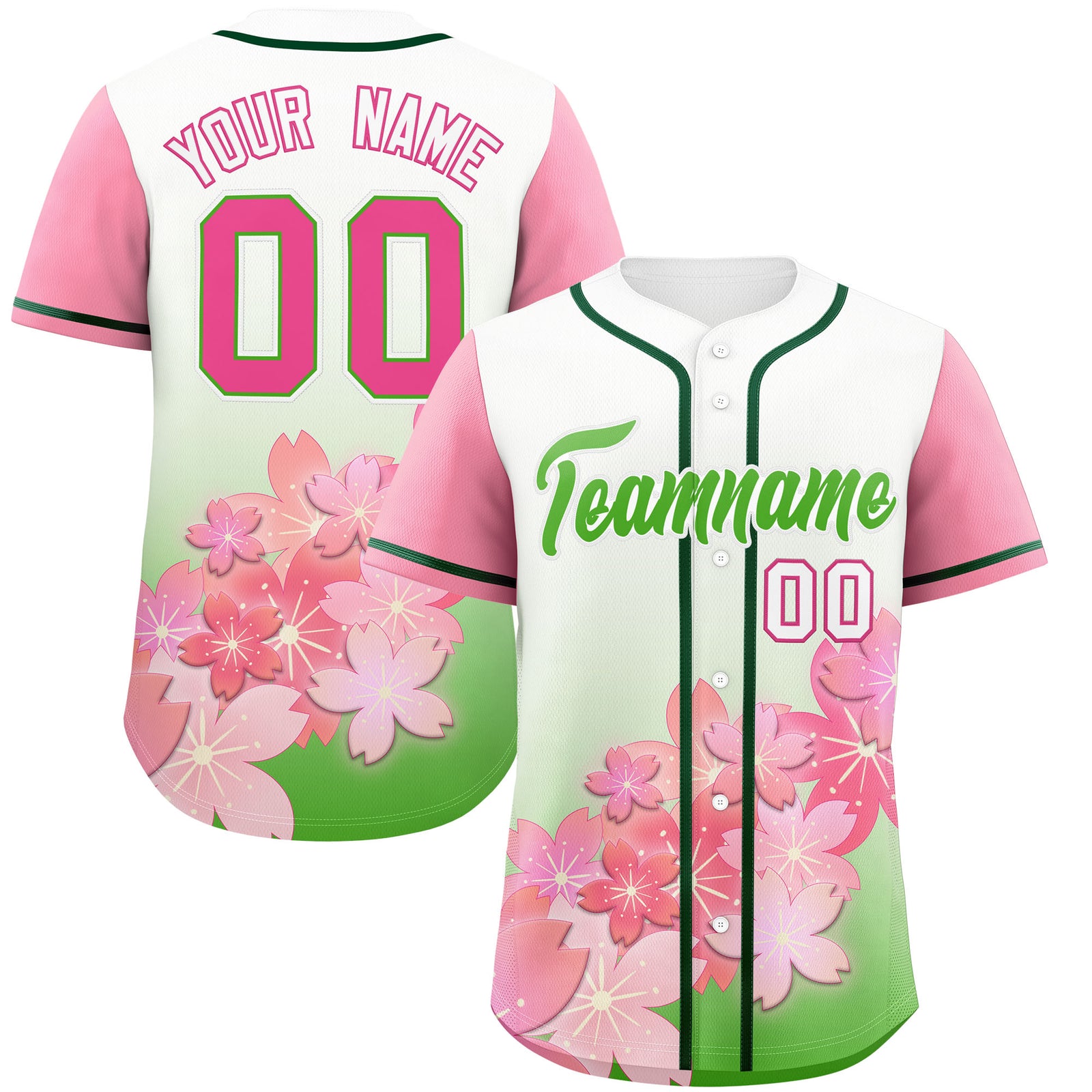 Custom Light Green Pink Gradient Fashion Elastic Baseball Jersey| KXKSHOP