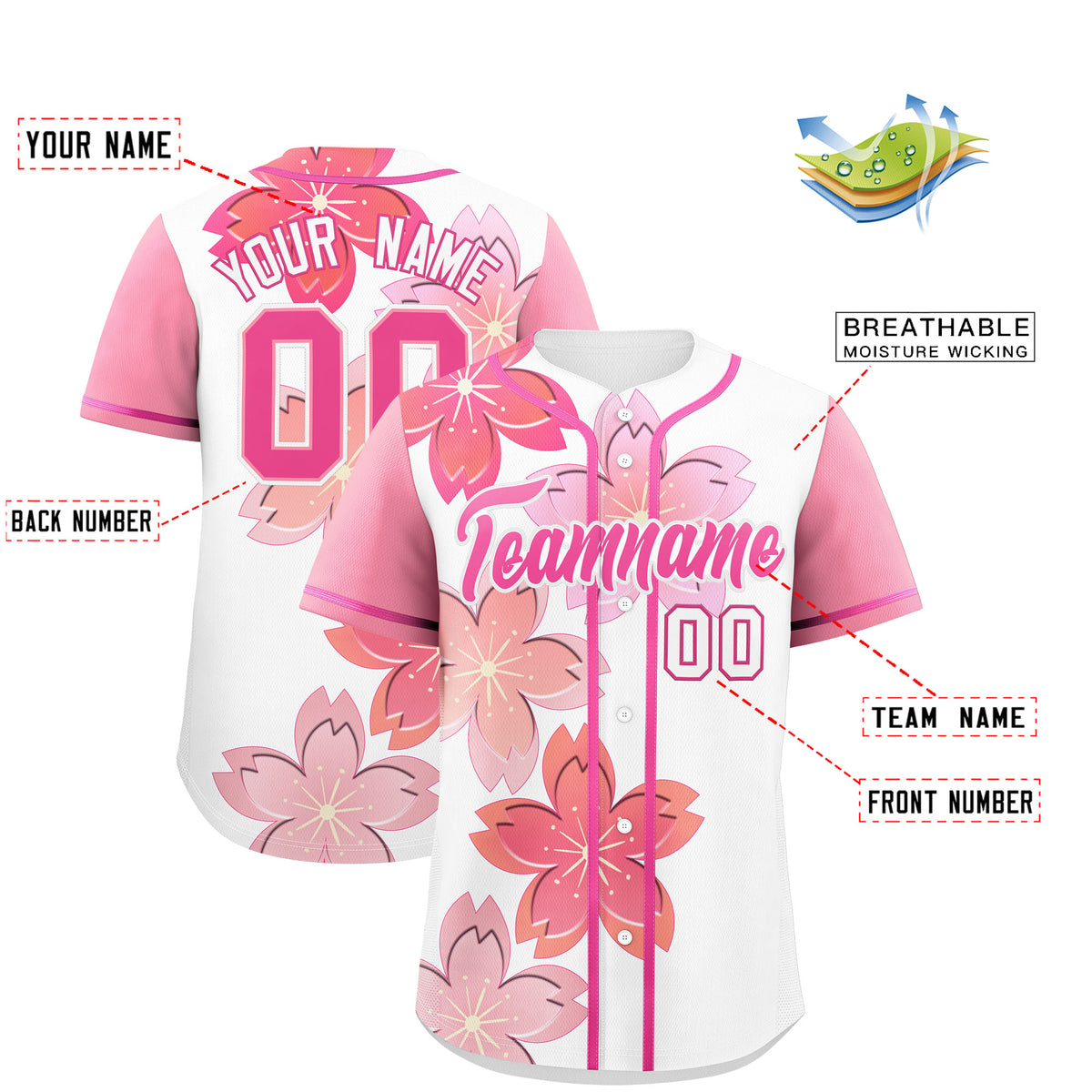 Custom White Pink Gradient Fashion Elastic Baseball Jersey| KXKSHOP
