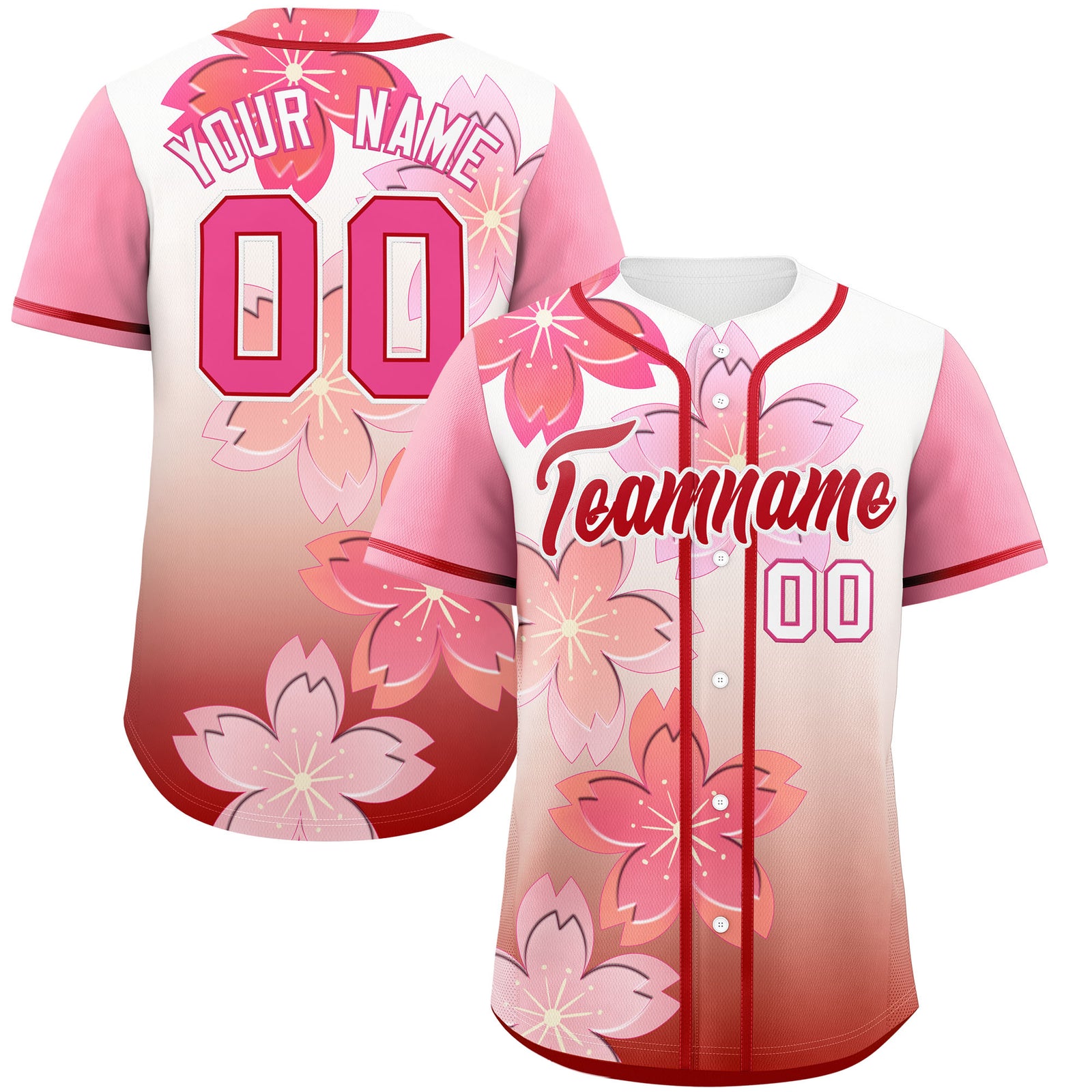 Custom Red Pink Gradient Fashion Elastic Baseball Jersey| KXKSHOP