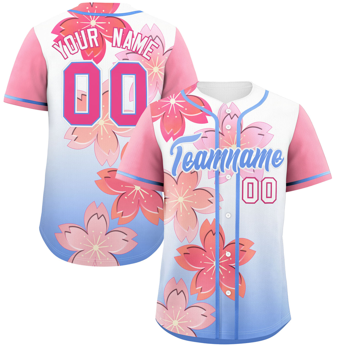 Custom Light Blue Pink Gradient Fashion Elastic Baseball Jersey| KXKSHOP