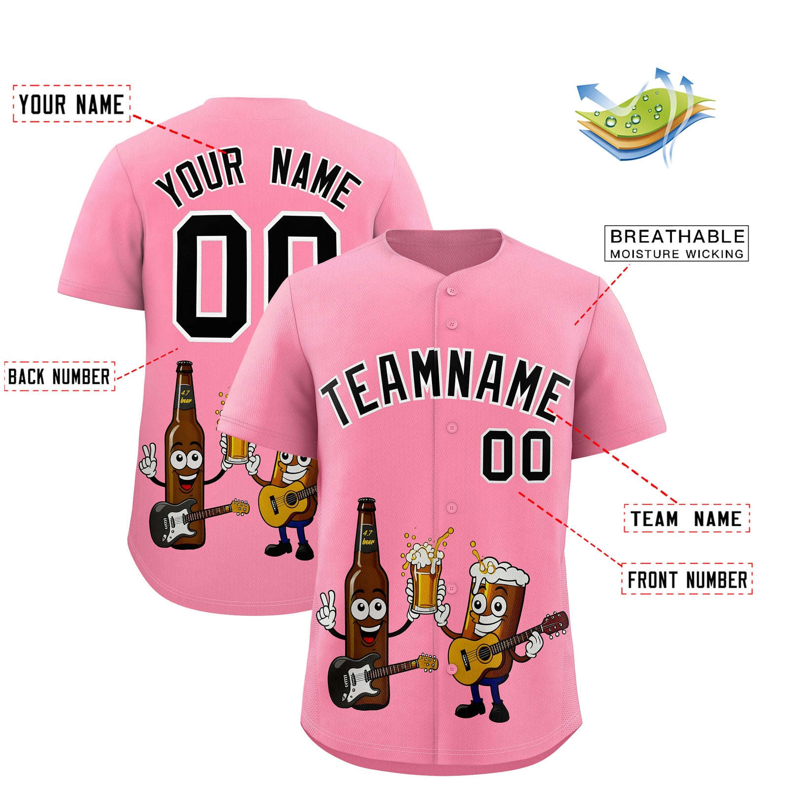 Custom Light Pink Personalized Team Shirts for Parties & Training | KXKSHOP