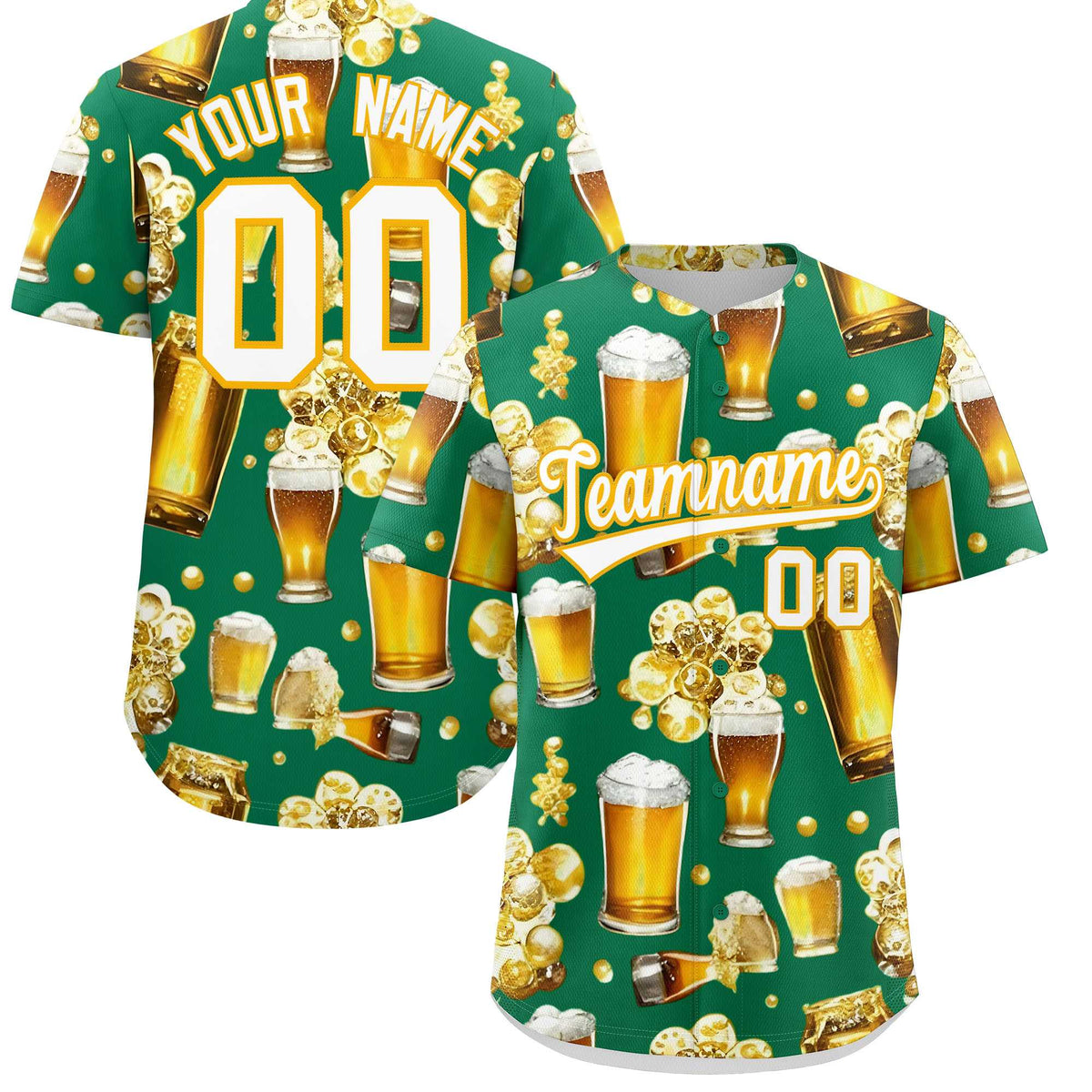 Custom Kelly Green Personalized Beer Day Shirt Parties Baseball Jersey