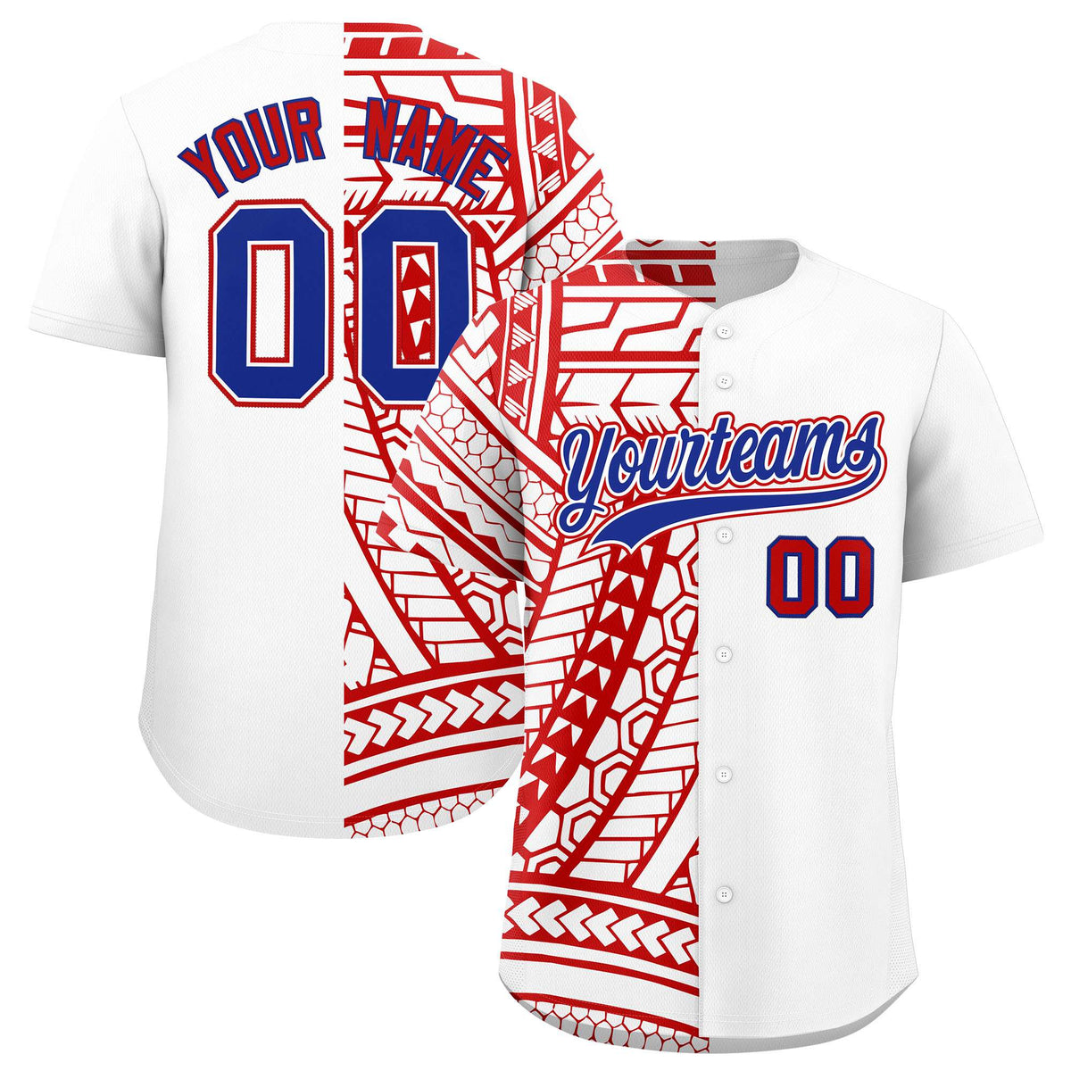Custom White Red Split Fashion Tribal Pattern Authentic Baseball Jersey