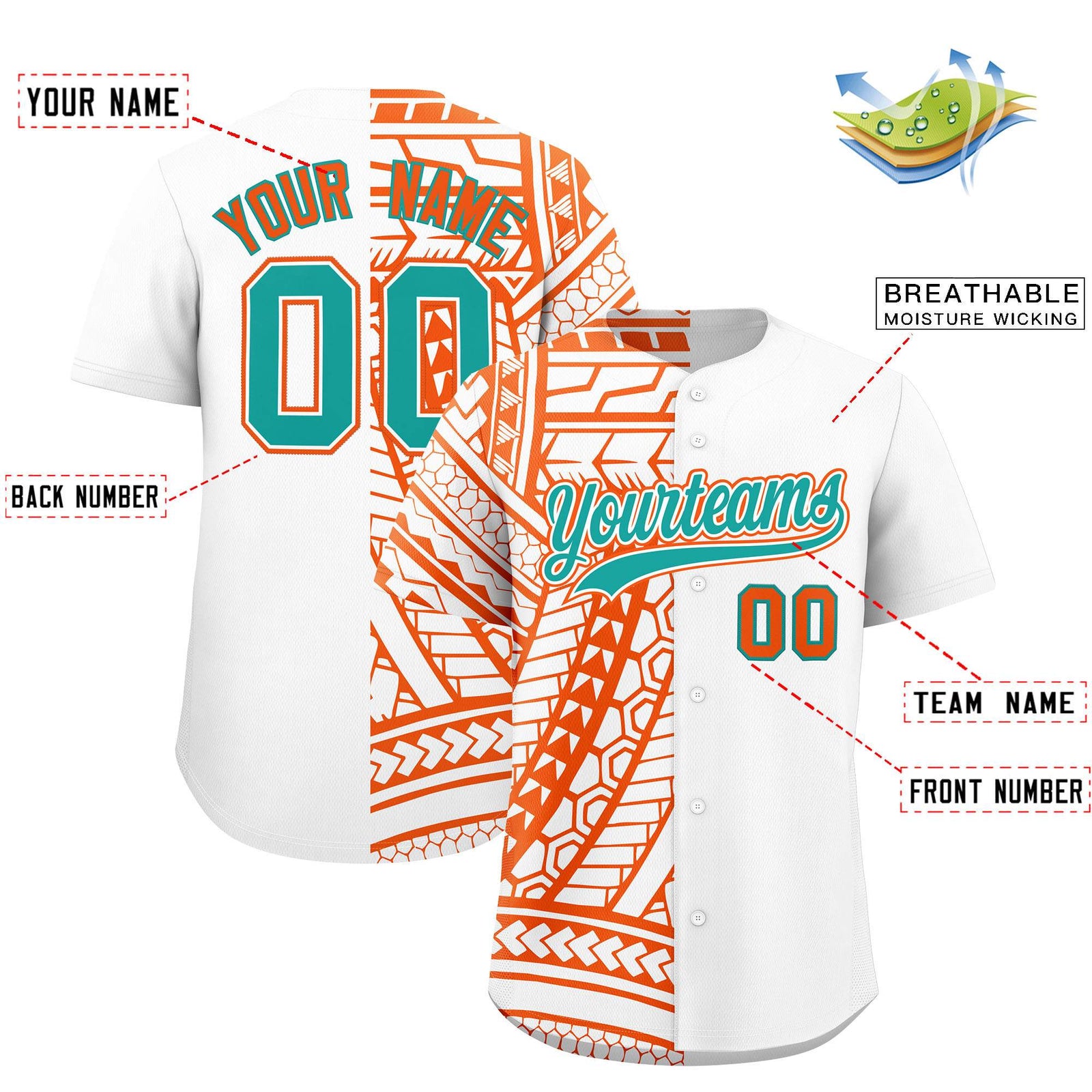 Custom White Orange Split Fashion Tribal Pattern Authentic Baseball Jersey