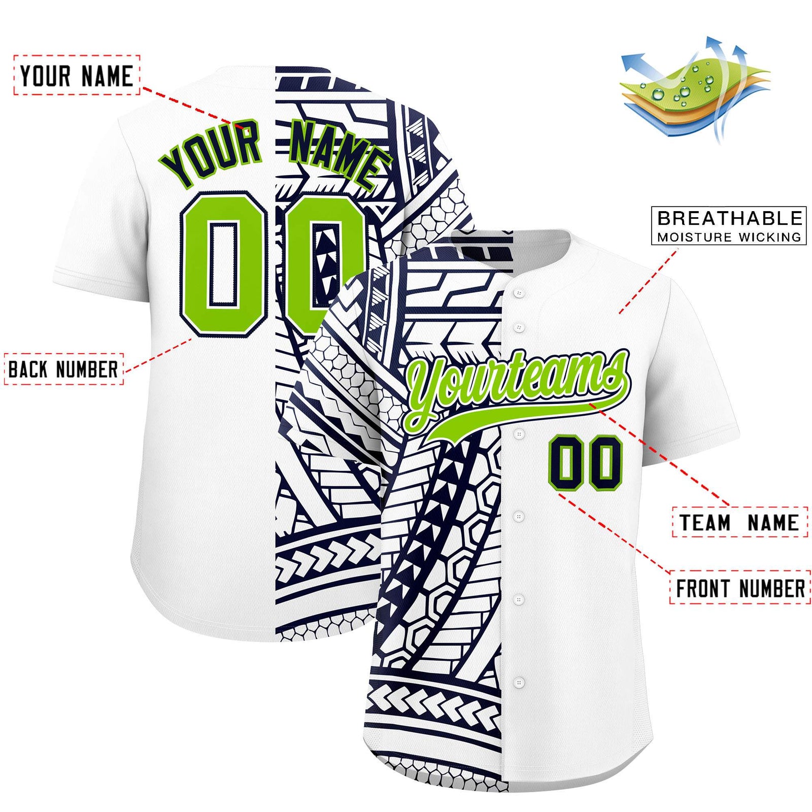 Custom White Navy Split Fashion Tribal Pattern Authentic Baseball Jersey