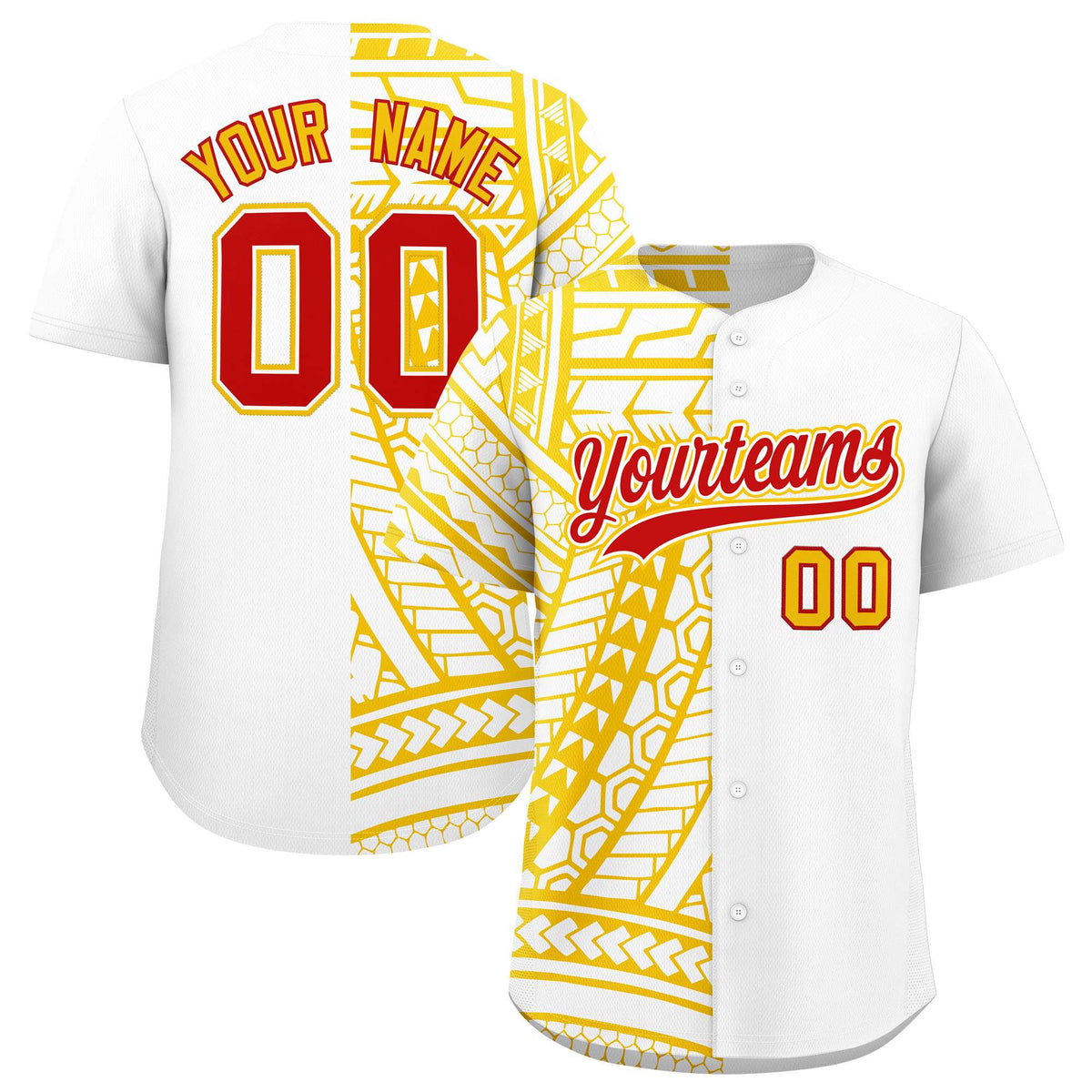 Custom White Yellow Split Fashion Tribal Pattern Authentic Baseball Jersey