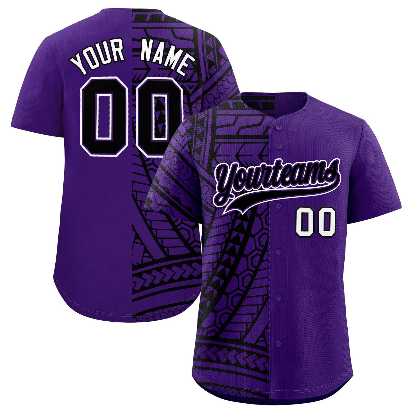 Custom Black Purple Split Fashion Tribal Pattern Authentic Baseball Jersey