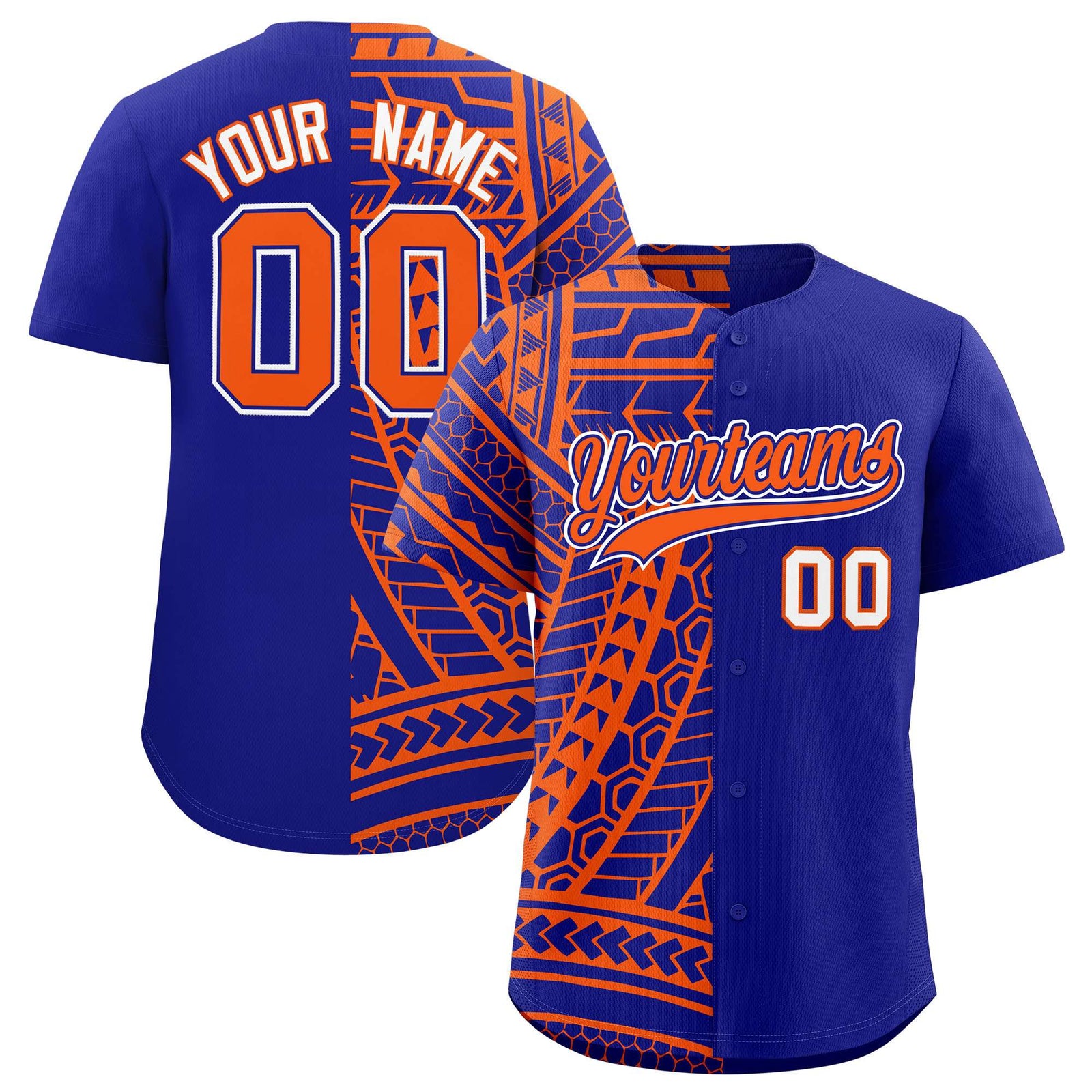 Custom Royal Orange Split Fashion Tribal Pattern Authentic Baseball Jersey