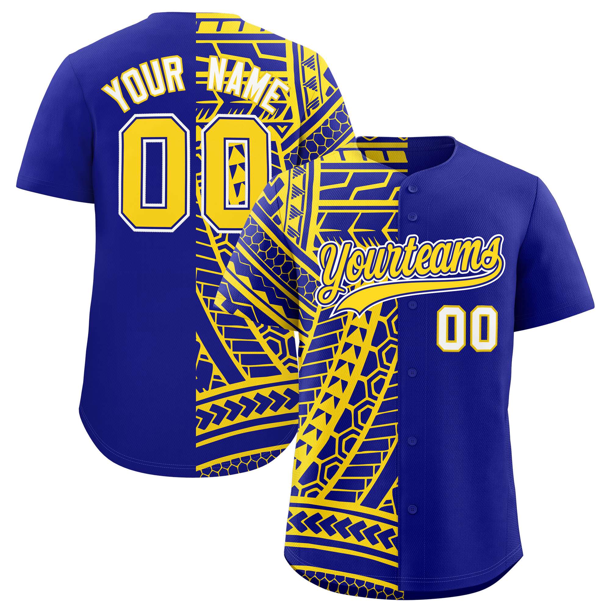 Custom Royal Gold Split Fashion Tribal Pattern Authentic Baseball Jersey