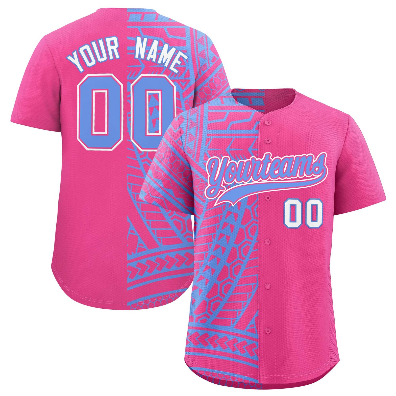 Custom Pink Light Blue Split Fashion Tribal Pattern Authentic Baseball Jersey