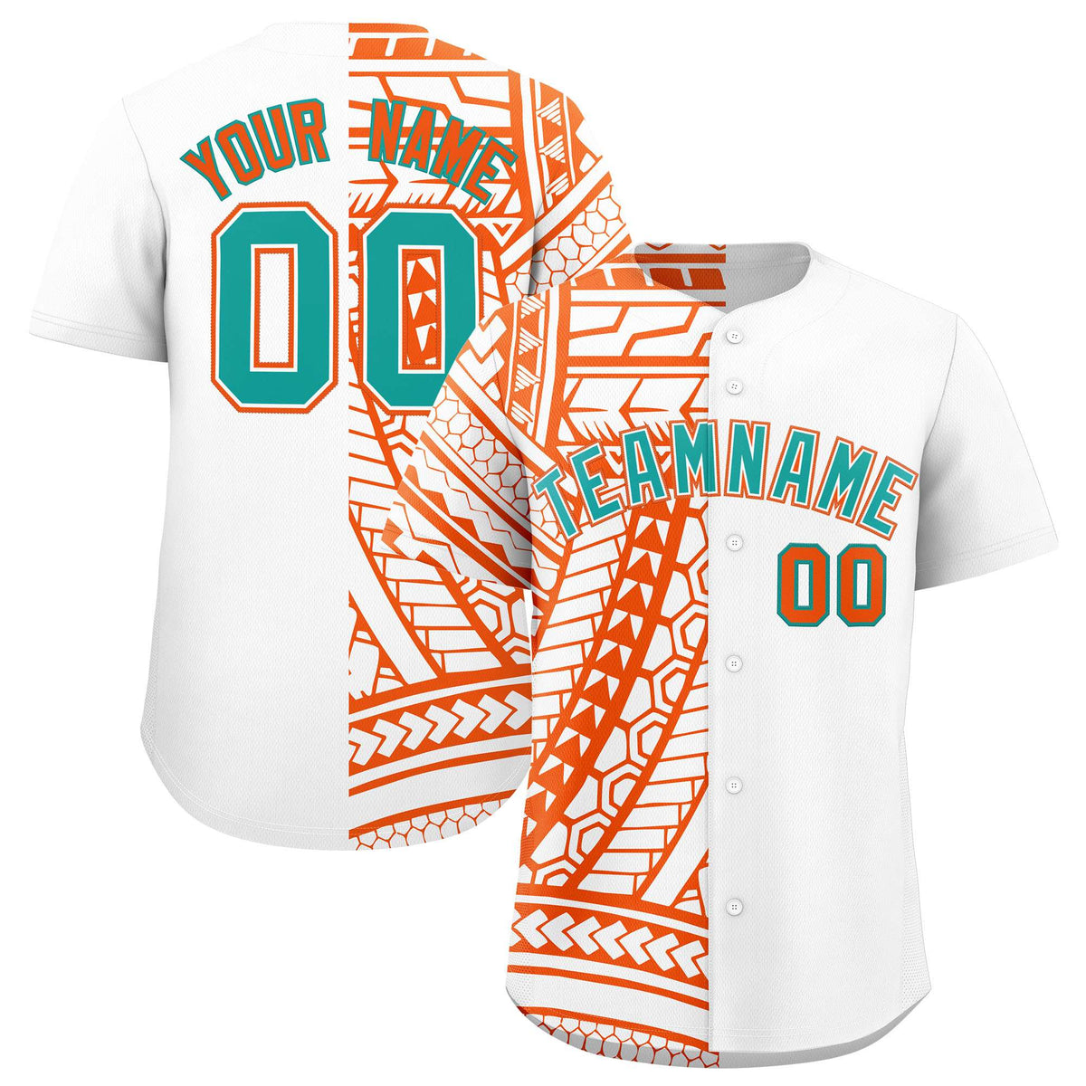 Custom White Orange Split Fashion Tribal Pattern Authentic Baseball Jersey