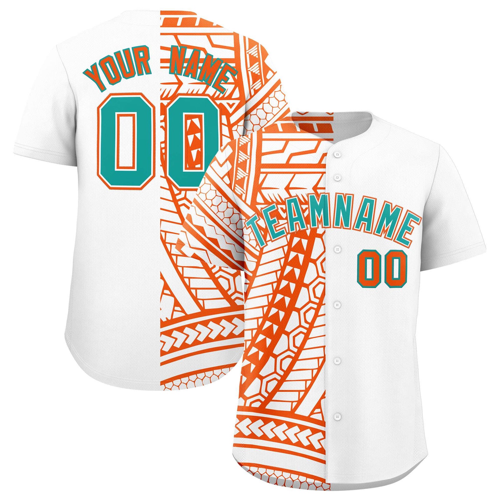 Custom White Orange Split Fashion Tribal Pattern Authentic Baseball Jersey