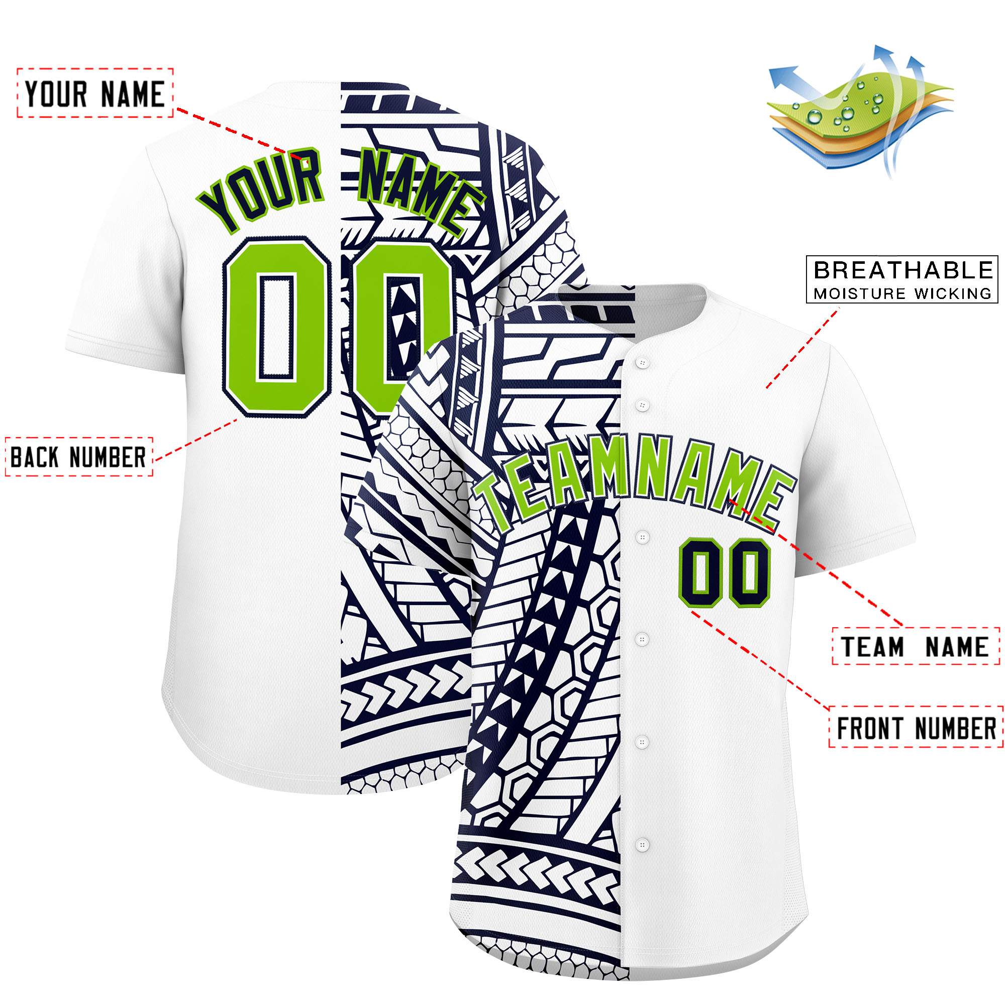 Custom White Navy Split Fashion Tribal Pattern Authentic Baseball Jersey