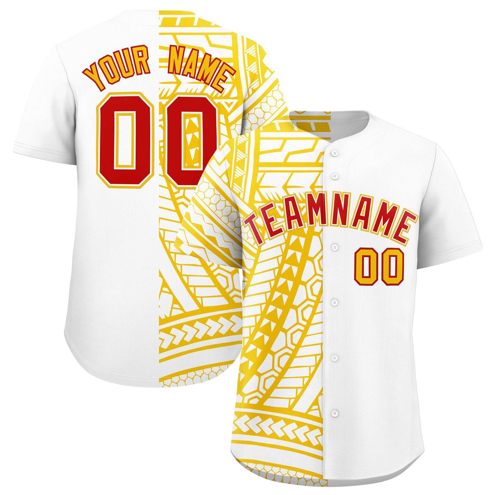 Custom White Yellow Split Fashion Tribal Pattern Authentic Baseball Jersey