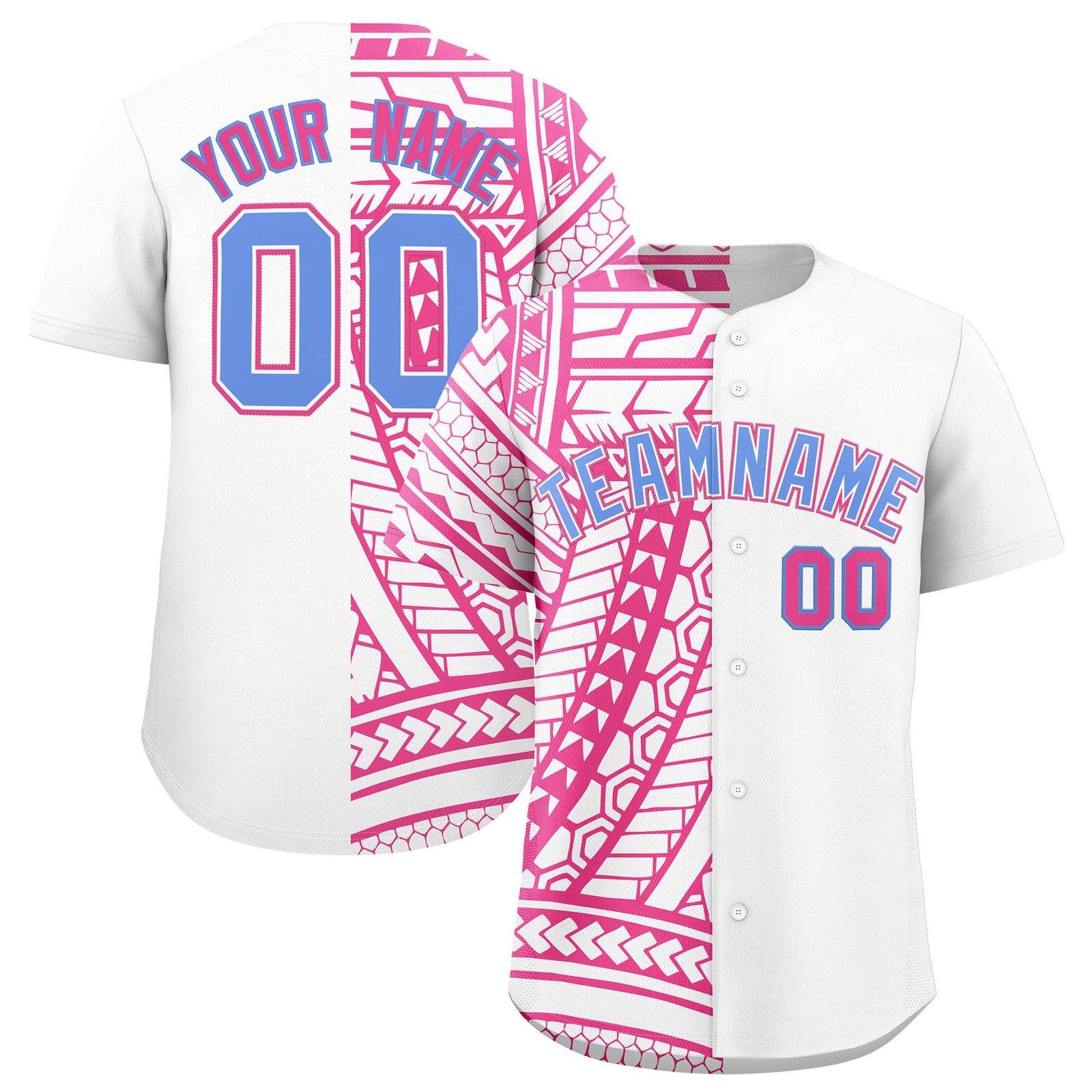 Custom White Pink Split Fashion Tribal Pattern Authentic Baseball Jersey
