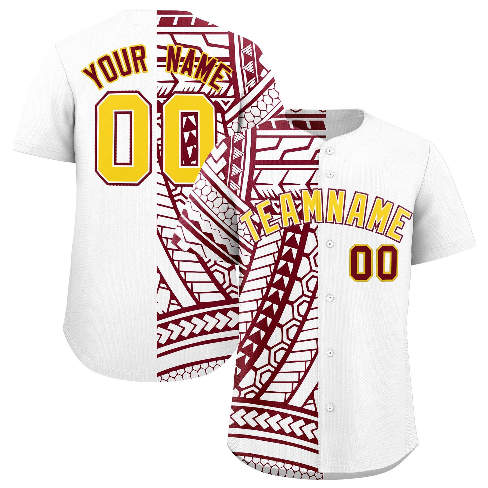 Custom White Crimson Split Fashion Tribal Pattern Authentic Baseball Jersey