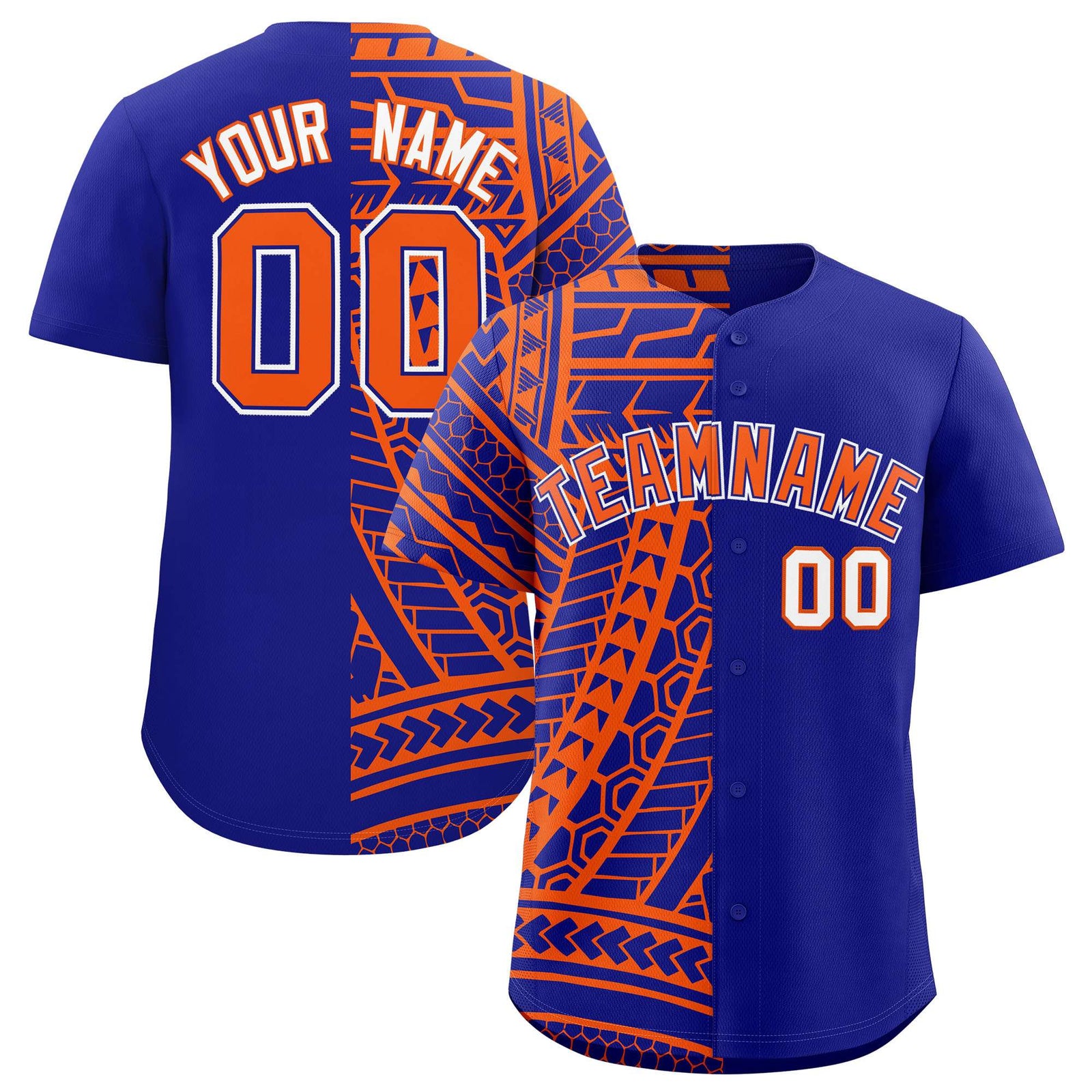 Custom Royal Orange Split Fashion Tribal Pattern Authentic Baseball Jersey