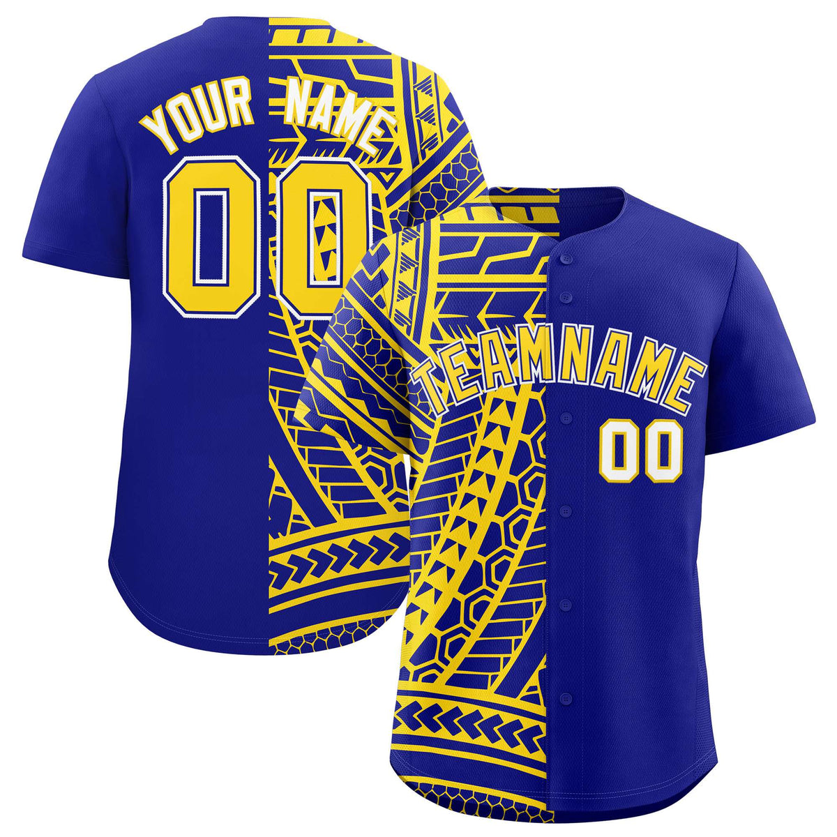 Custom Royal Gold Split Fashion Tribal Pattern Authentic Baseball Jersey