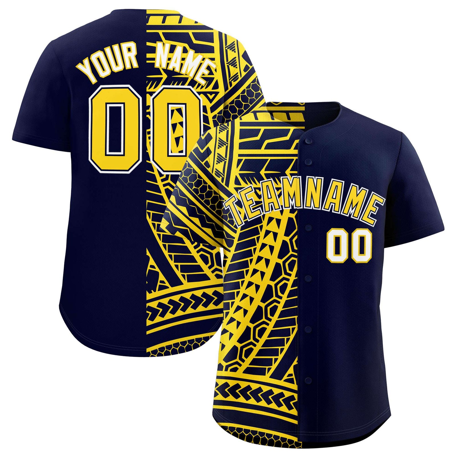 Custom Navy Gold Split Fashion Tribal Pattern Authentic Baseball Jersey