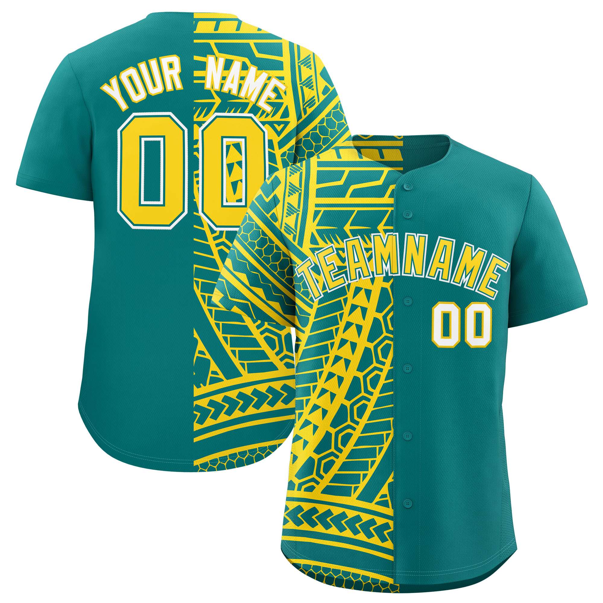 Custom Aqua Gold Split Fashion Tribal Pattern Authentic Baseball Jersey