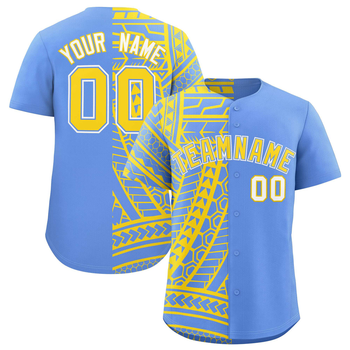 Custom Light Blue Gold Split Fashion Tribal Pattern Authentic Baseball Jersey