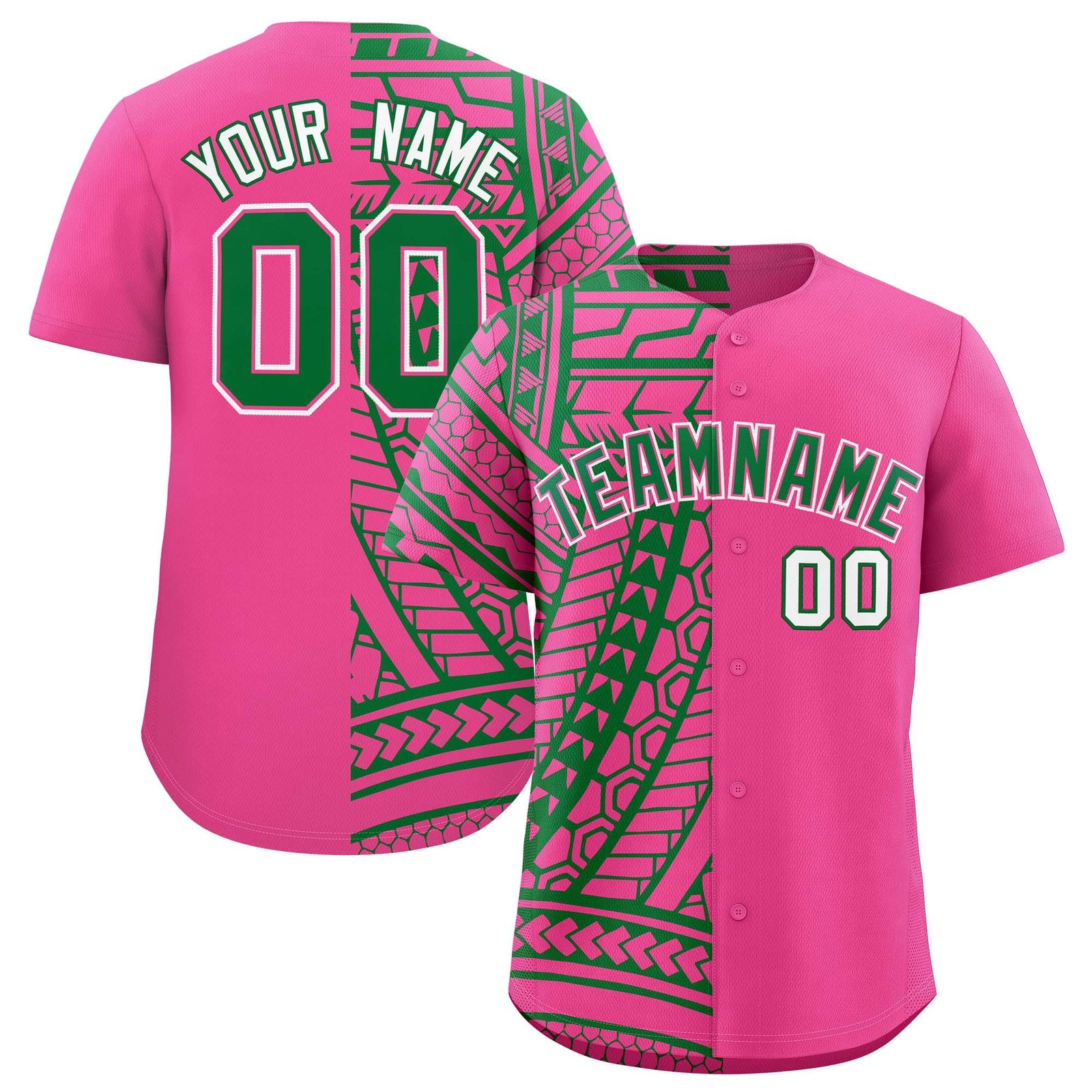 Custom Pink Kelly Green Split Fashion Tribal Pattern Authentic Baseball Jersey