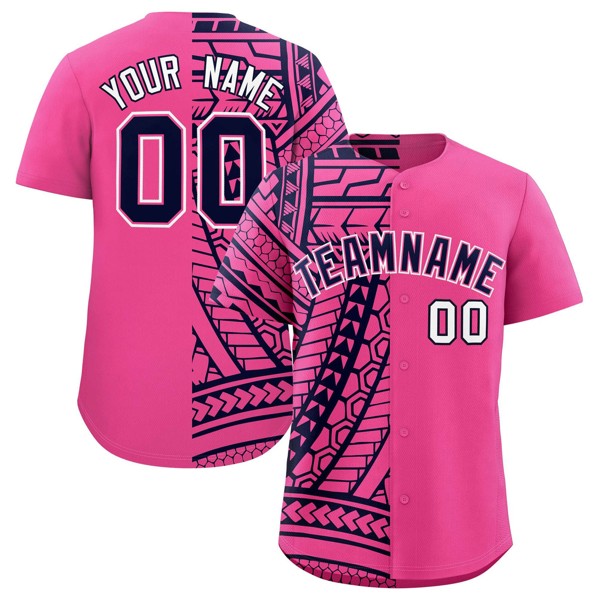 Custom Pink Navy Split Fashion Tribal Pattern Authentic Baseball Jersey
