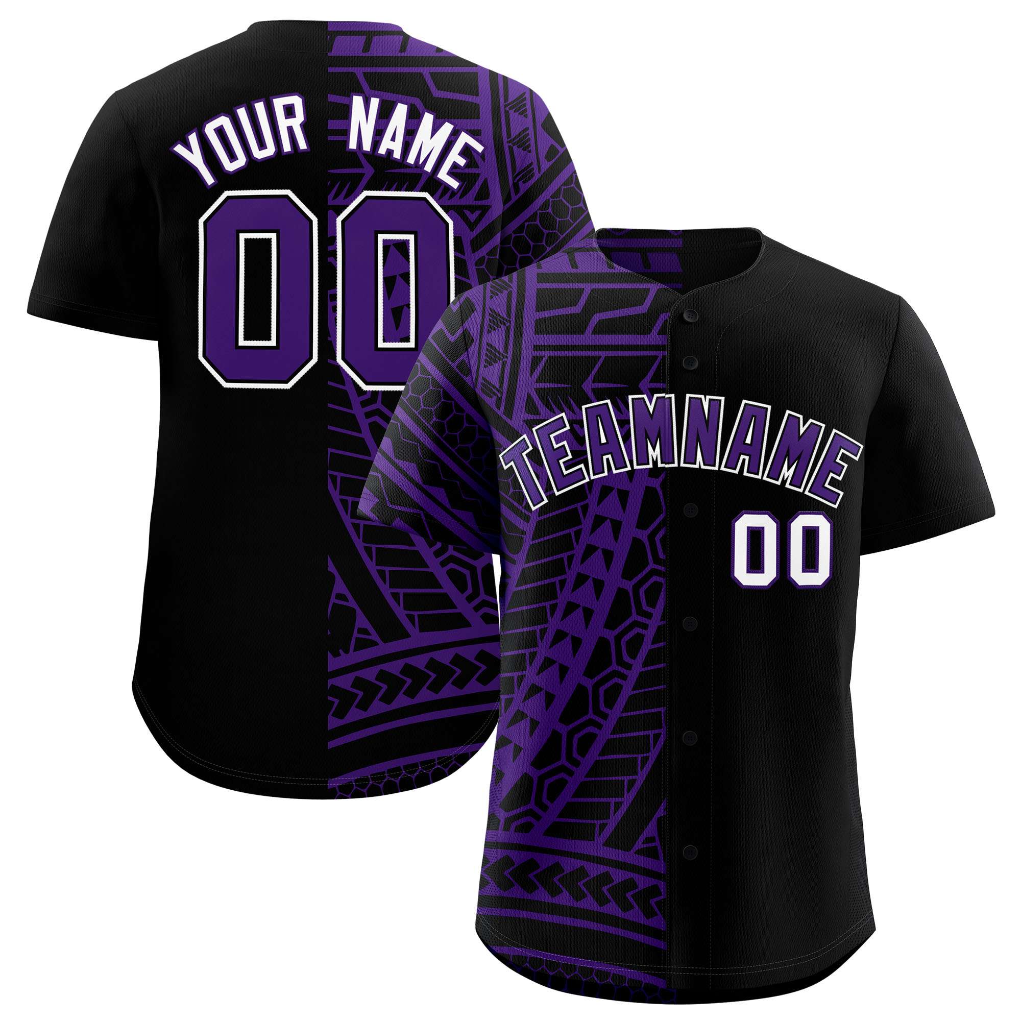 Custom Black Purple Split Fashion Tribal Pattern Authentic Baseball Jersey