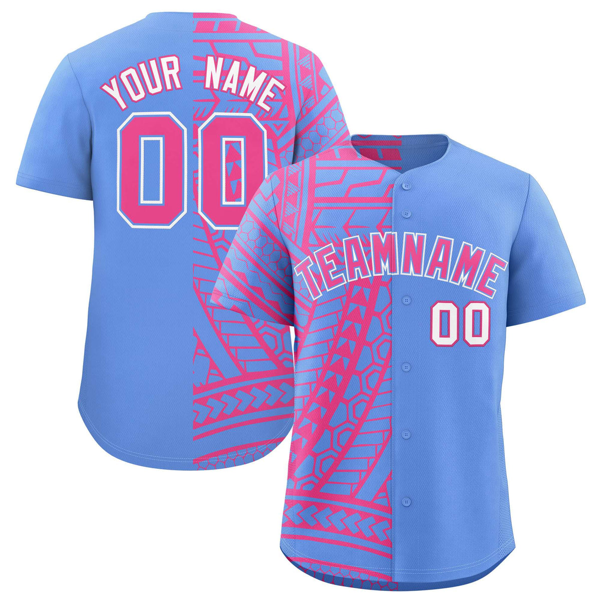 Custom Light Blue Pink Split Fashion Tribal Pattern Authentic Baseball Jersey