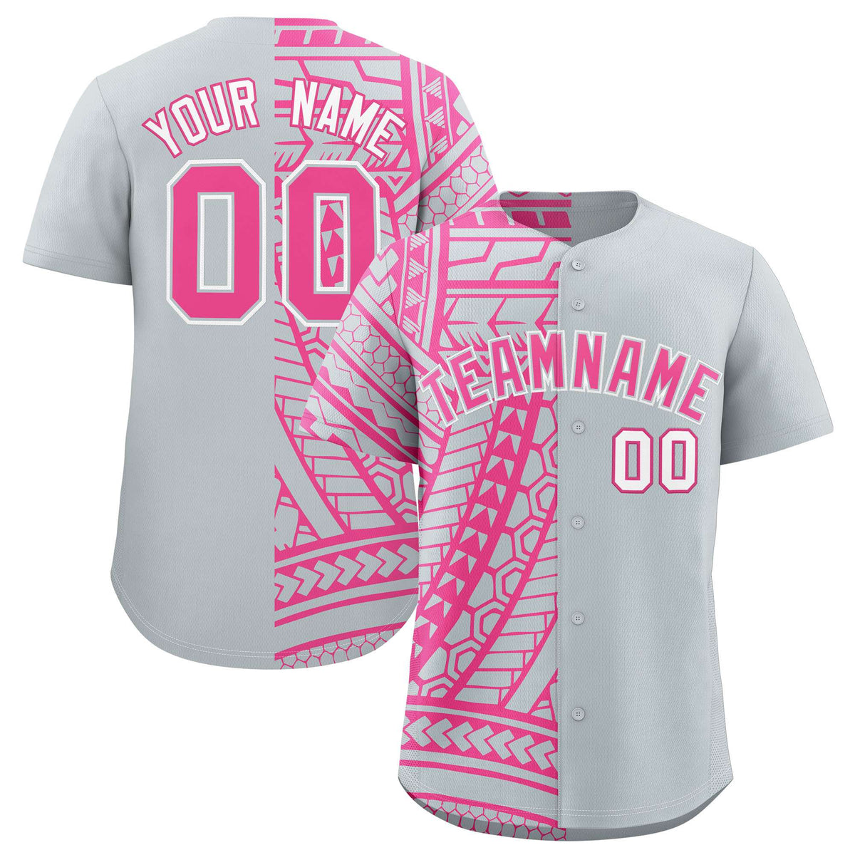 Custom Silver Pink Split Fashion Tribal Pattern Authentic Baseball Jersey