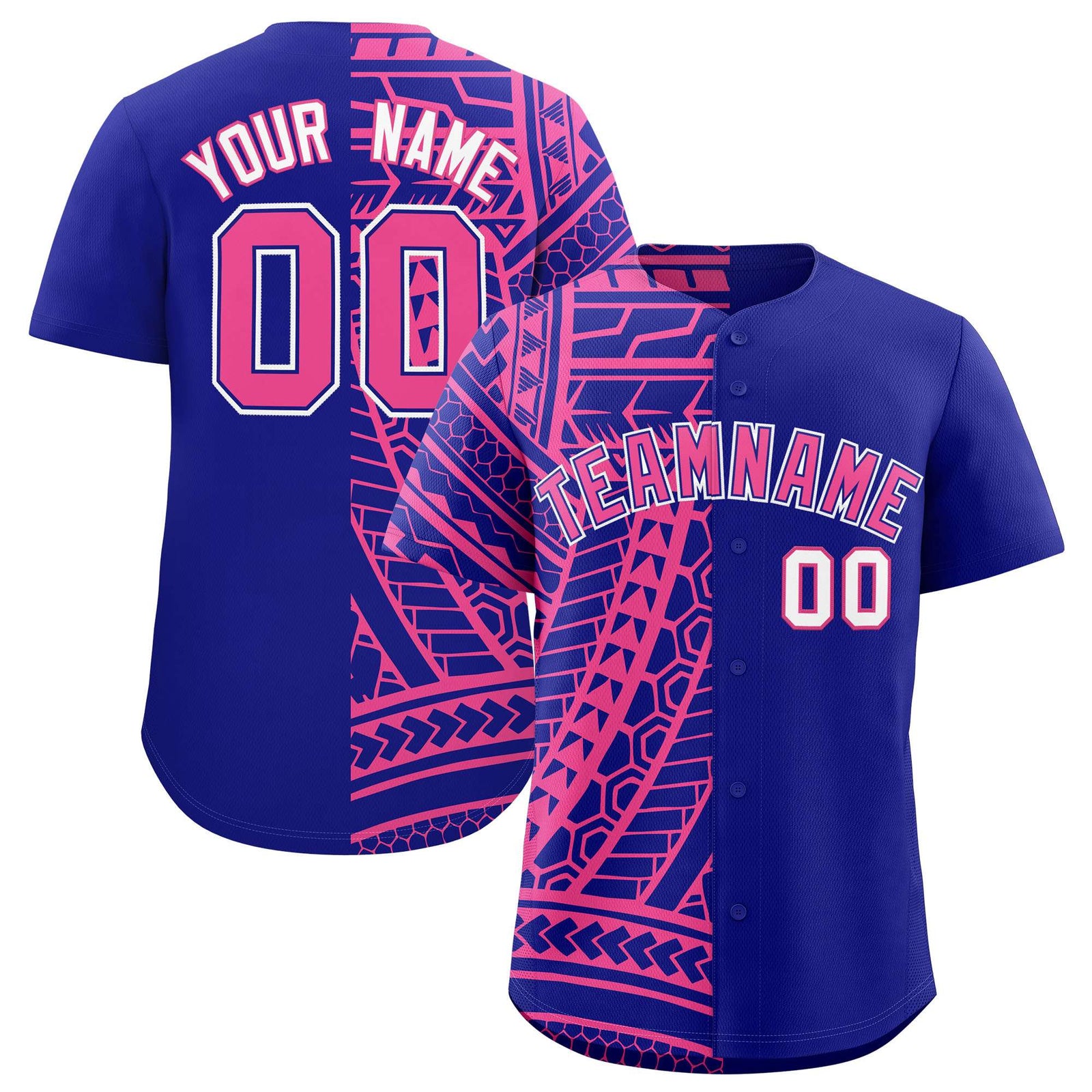 Custom Royal Pink Split Fashion Tribal Pattern Authentic Baseball Jersey