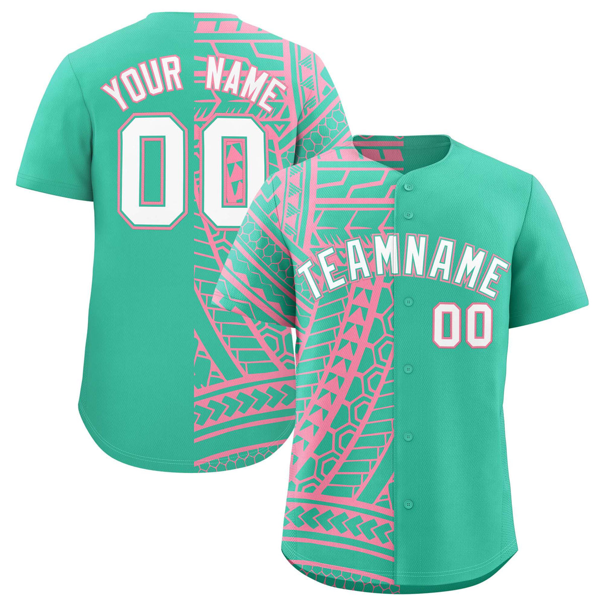 Custom Bright Green Light Pink Split Fashion Tribal Pattern Authentic Baseball Jersey