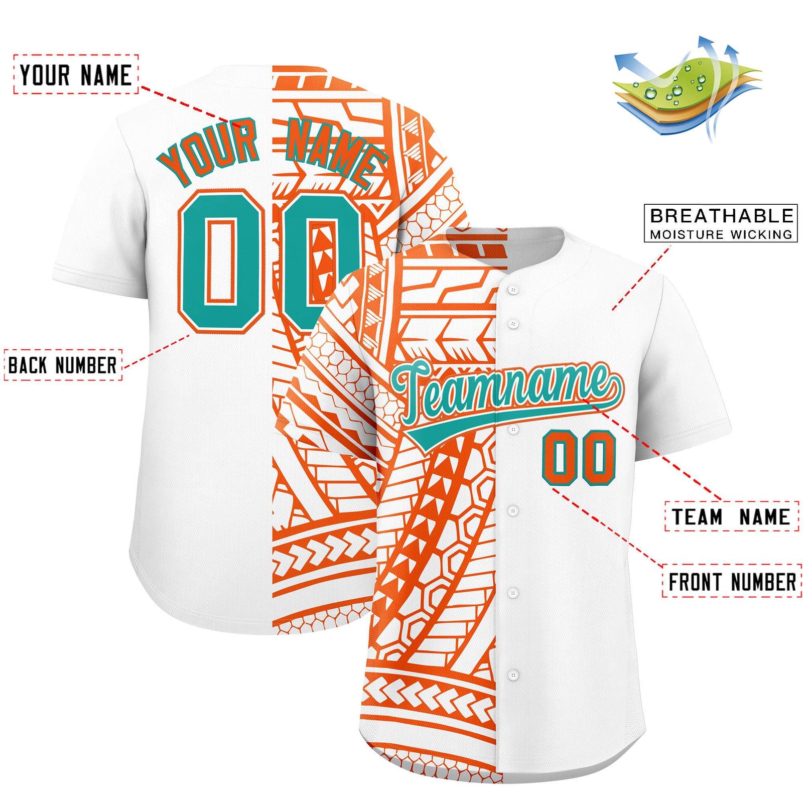 Custom White Orange Split Fashion Tribal Pattern Authentic Baseball Jersey