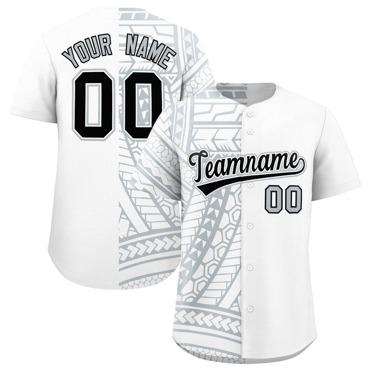 Custom White Silver Split Fashion Tribal Pattern Authentic Baseball Jersey