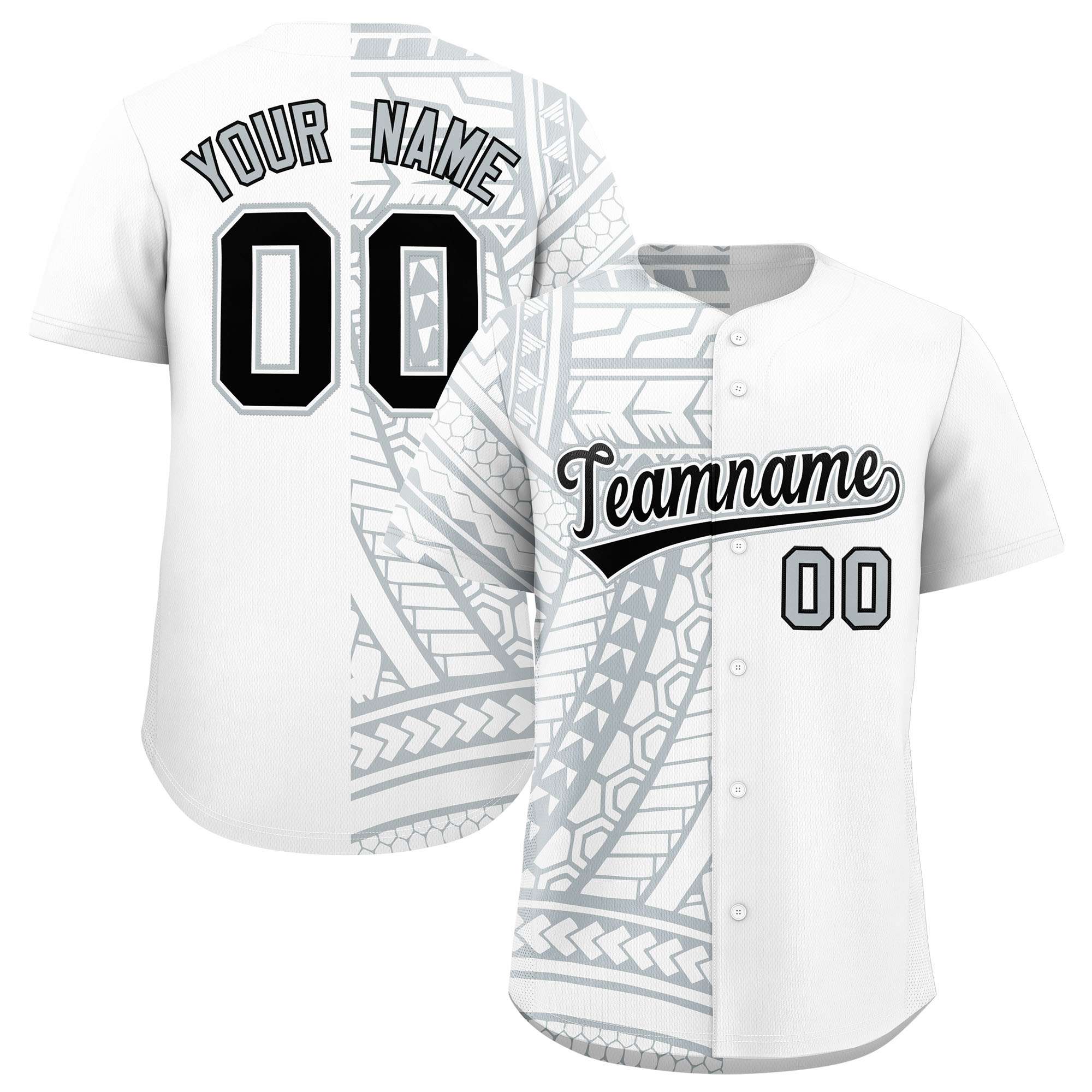 Custom White Silver Split Fashion Tribal Pattern Authentic Baseball Jersey