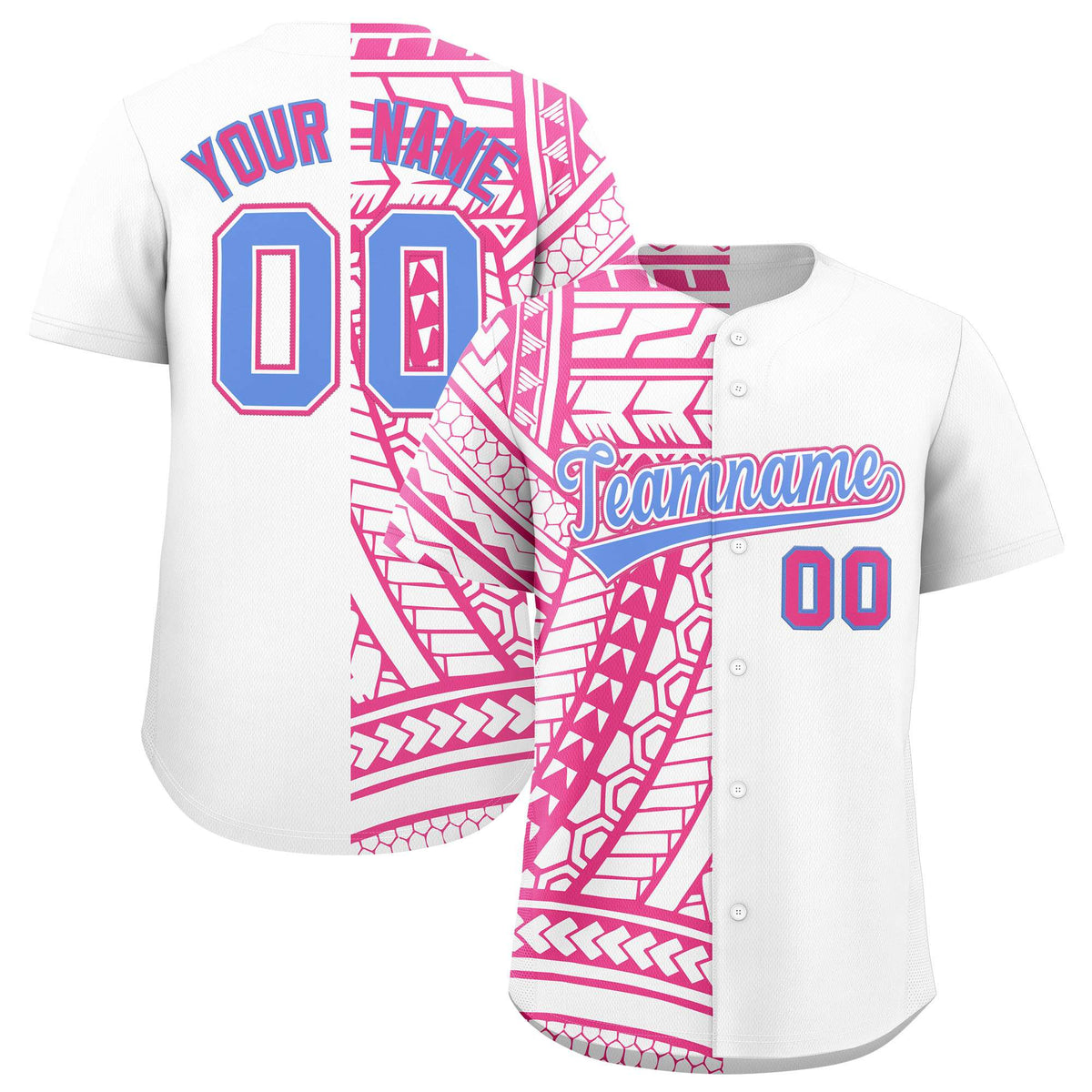 Custom White Pink Split Fashion Tribal Pattern Authentic Baseball Jersey