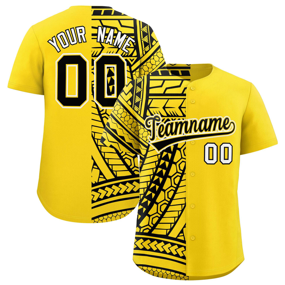Custom Gold Black Split Fashion Tribal Pattern Authentic Baseball Jersey