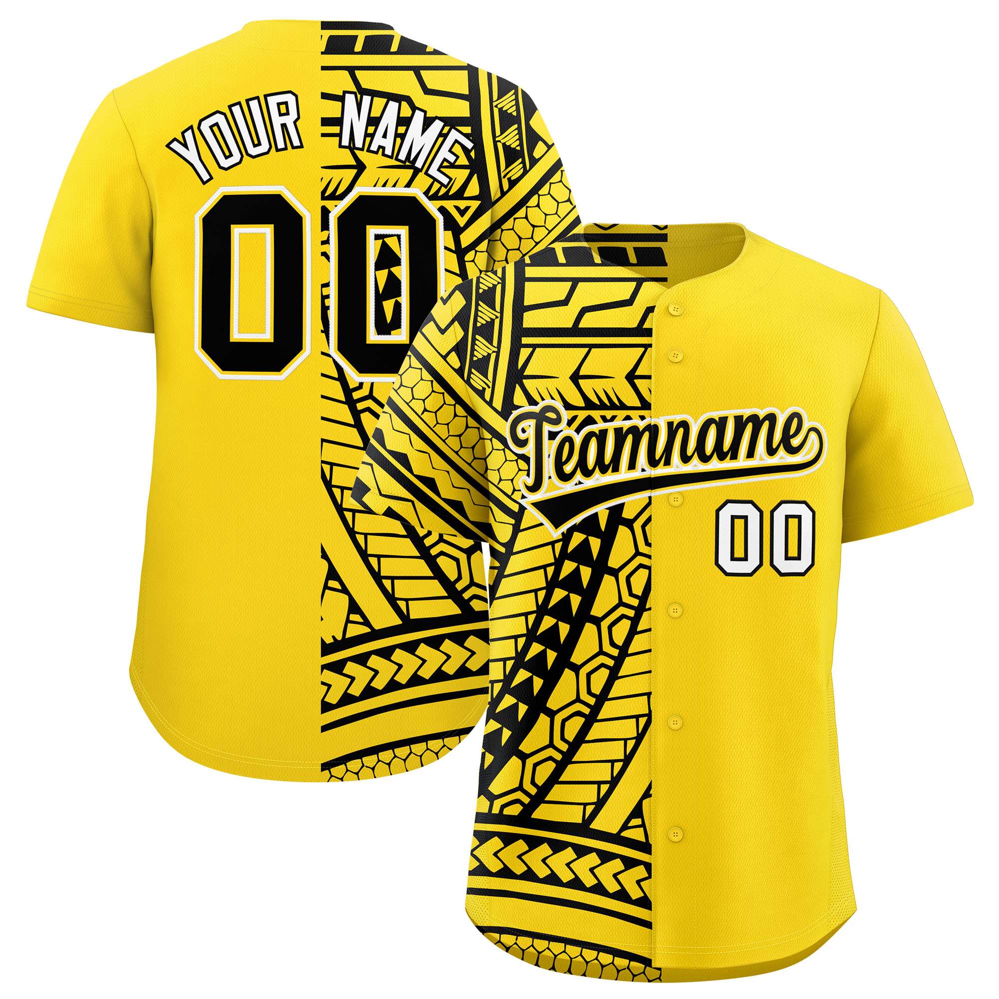 Custom Gold Black Split Fashion Tribal Pattern Authentic Baseball Jersey