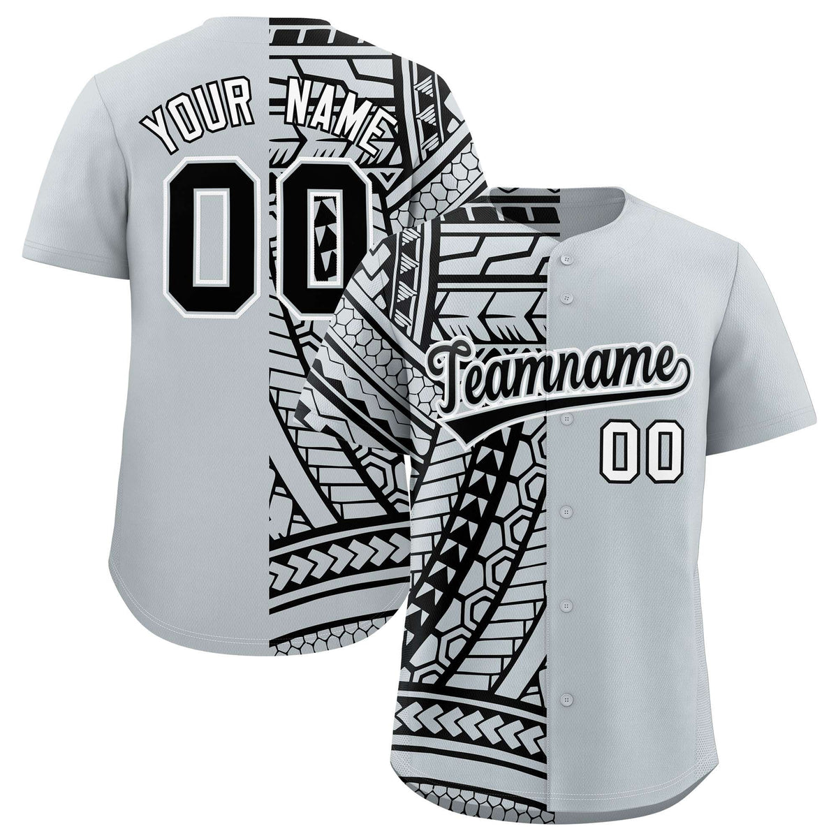Custom Silver Black Split Fashion Tribal Pattern Authentic Baseball Jersey