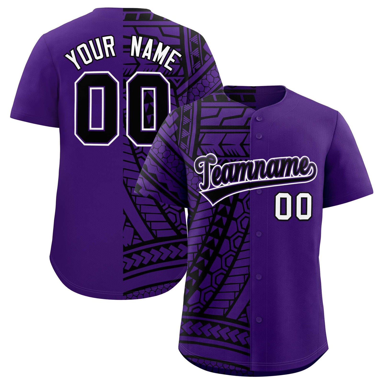 Custom Black Purple Split Fashion Tribal Pattern Authentic Baseball Jersey