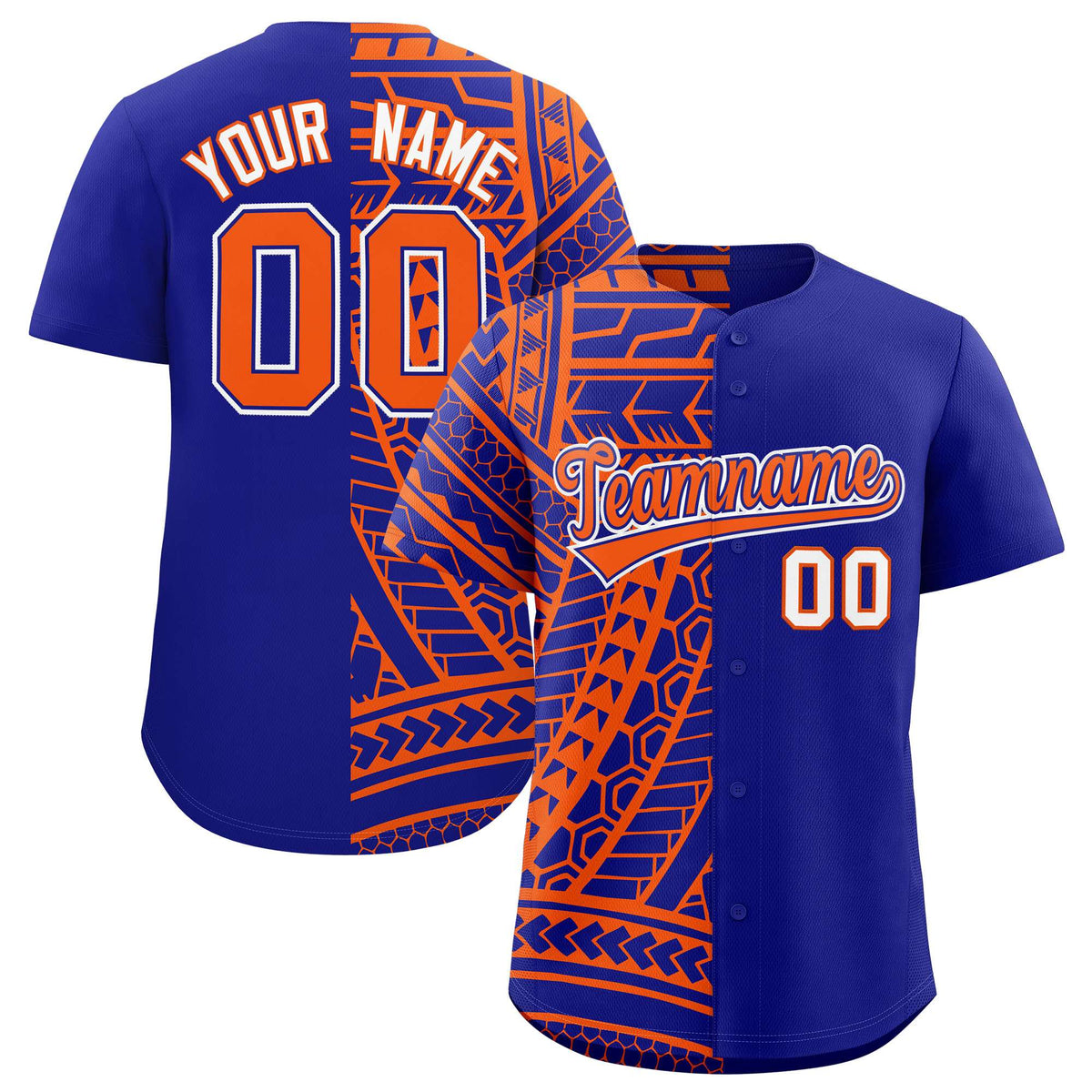 Custom Royal Orange Split Fashion Tribal Pattern Authentic Baseball Jersey