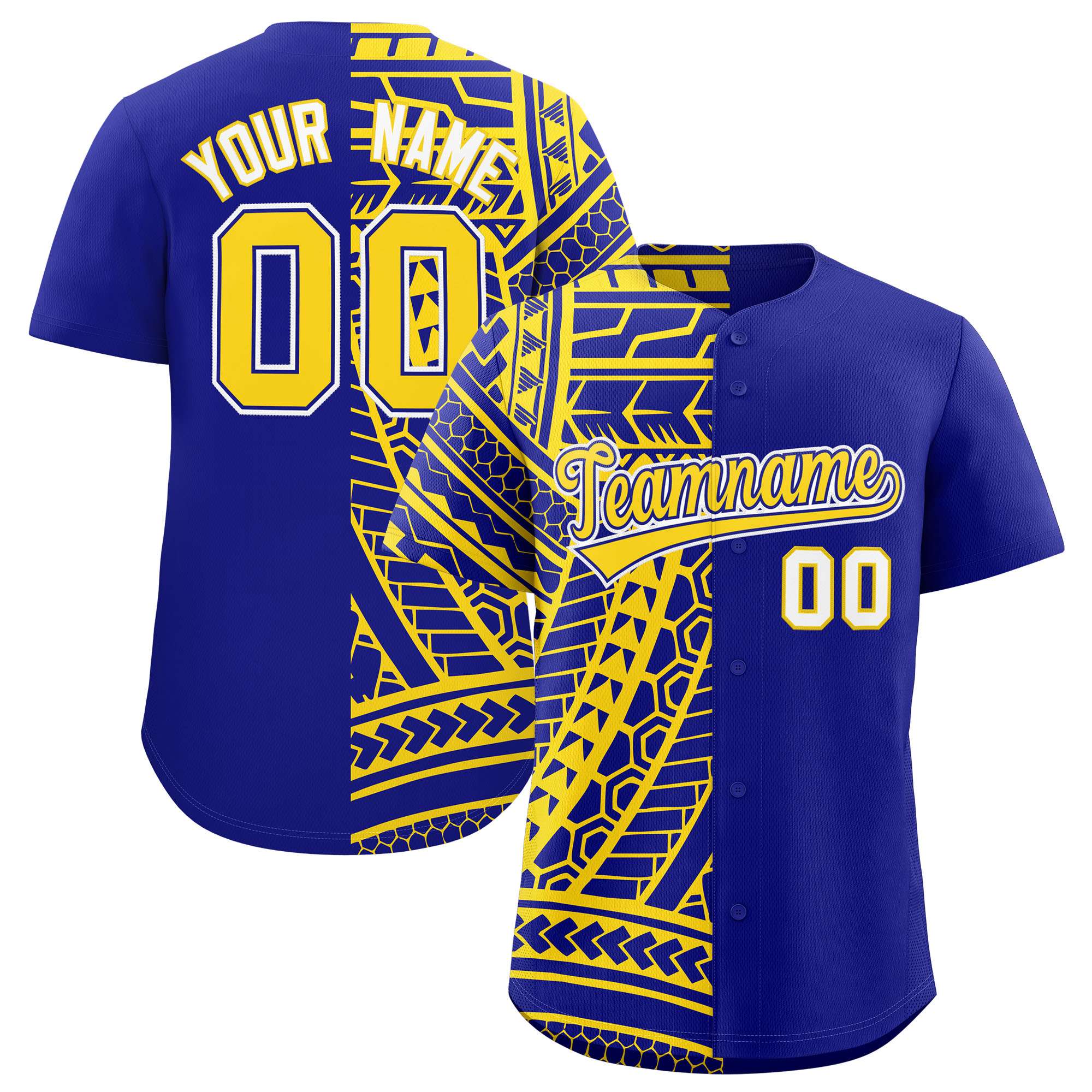 Custom Royal Gold Split Fashion Tribal Pattern Authentic Baseball Jersey