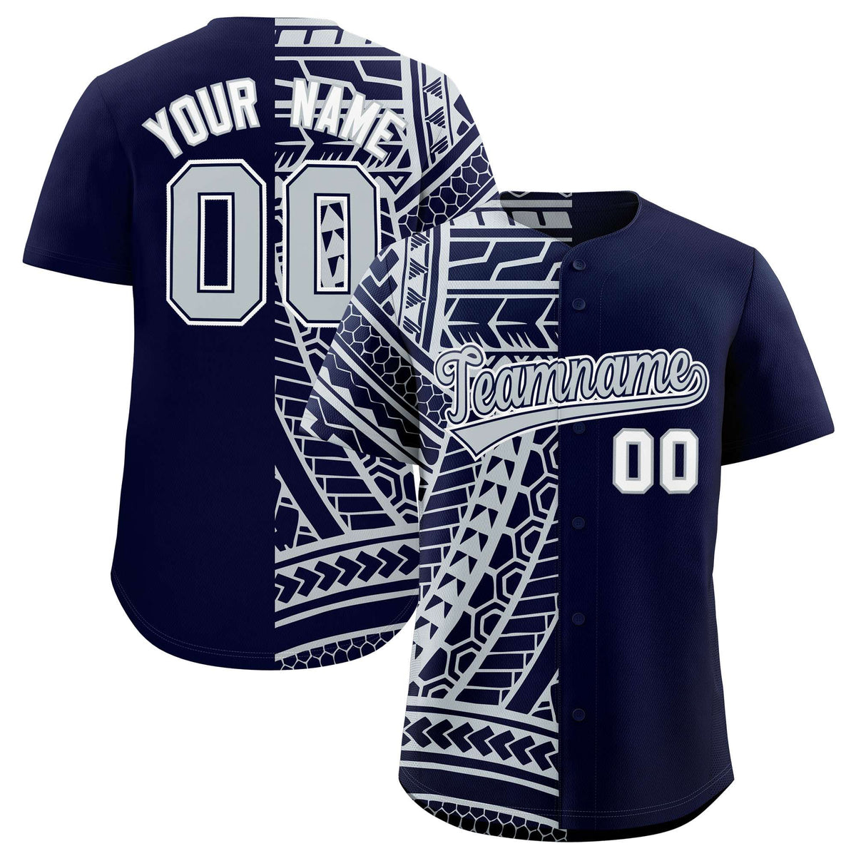 Custom Navy Silver Split Fashion Tribal Pattern Authentic Baseball Jersey