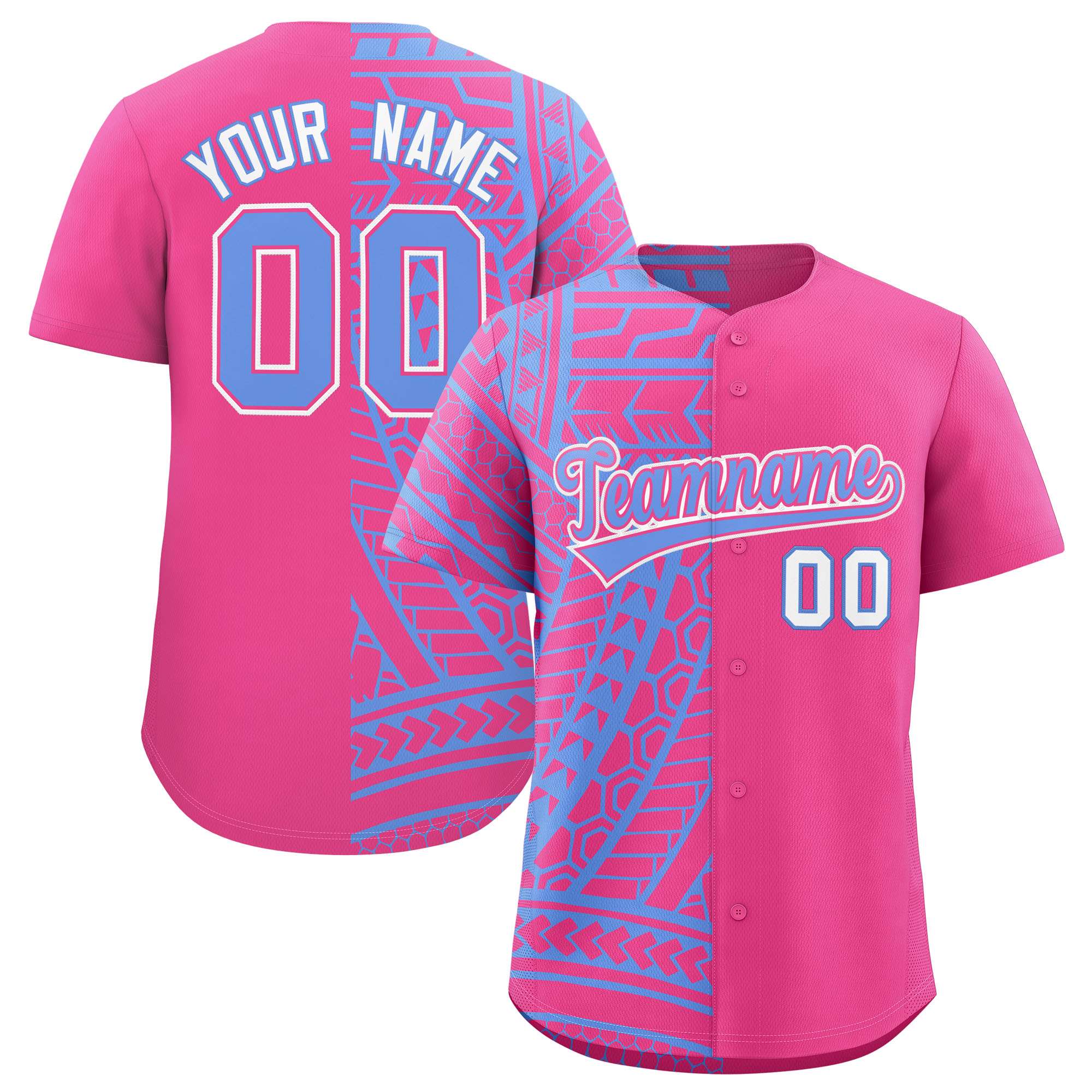 Custom Pink Light Blue Split Fashion Tribal Pattern Authentic Baseball Jersey