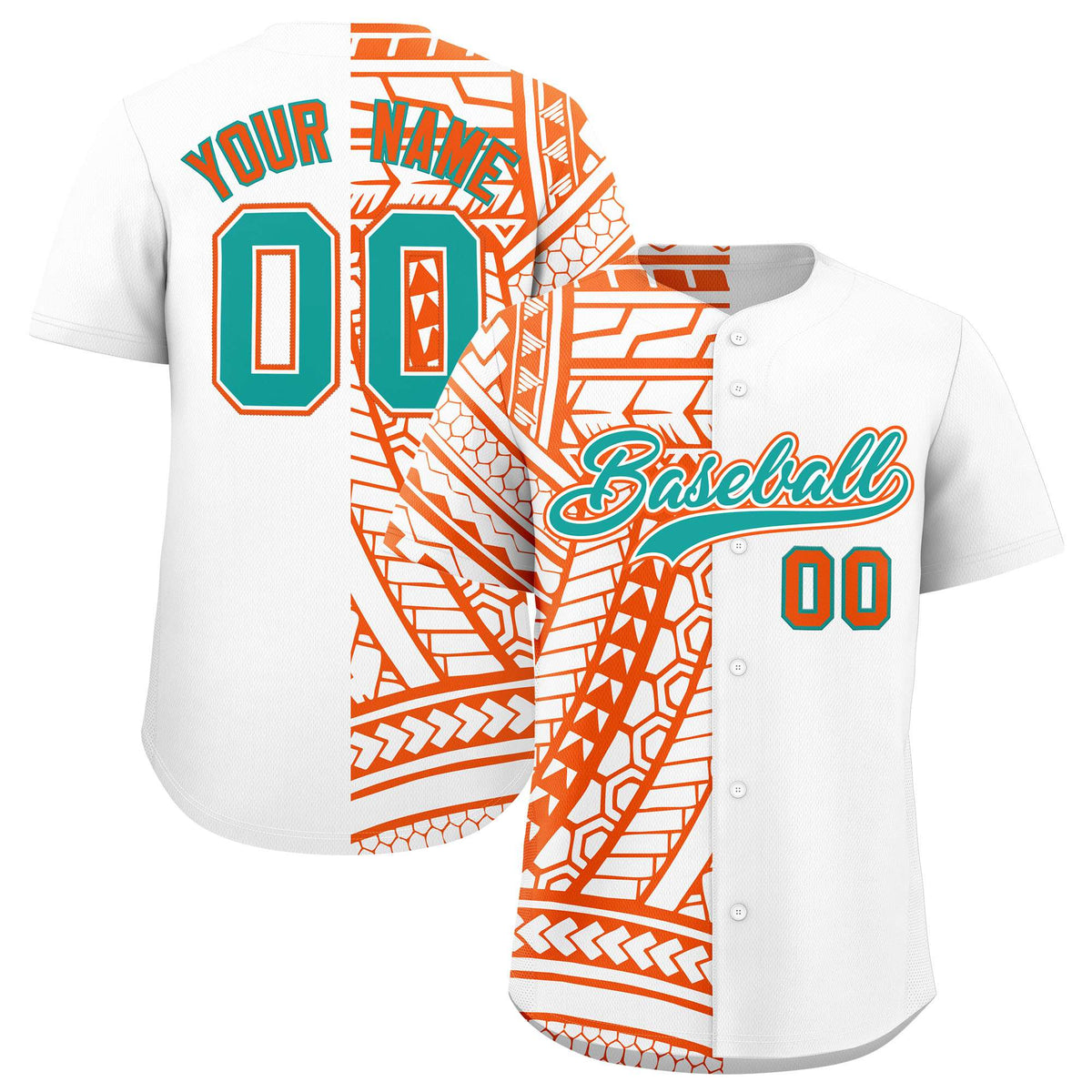 Custom White Orange Split Fashion Tribal Pattern Authentic Baseball Jersey