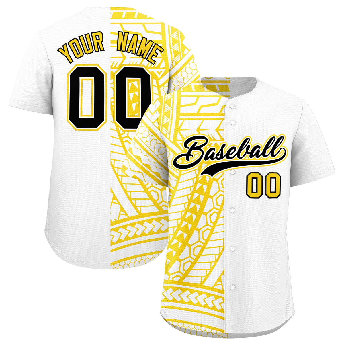 Custom White Gold Split Fashion Tribal Pattern Authentic Baseball Jersey