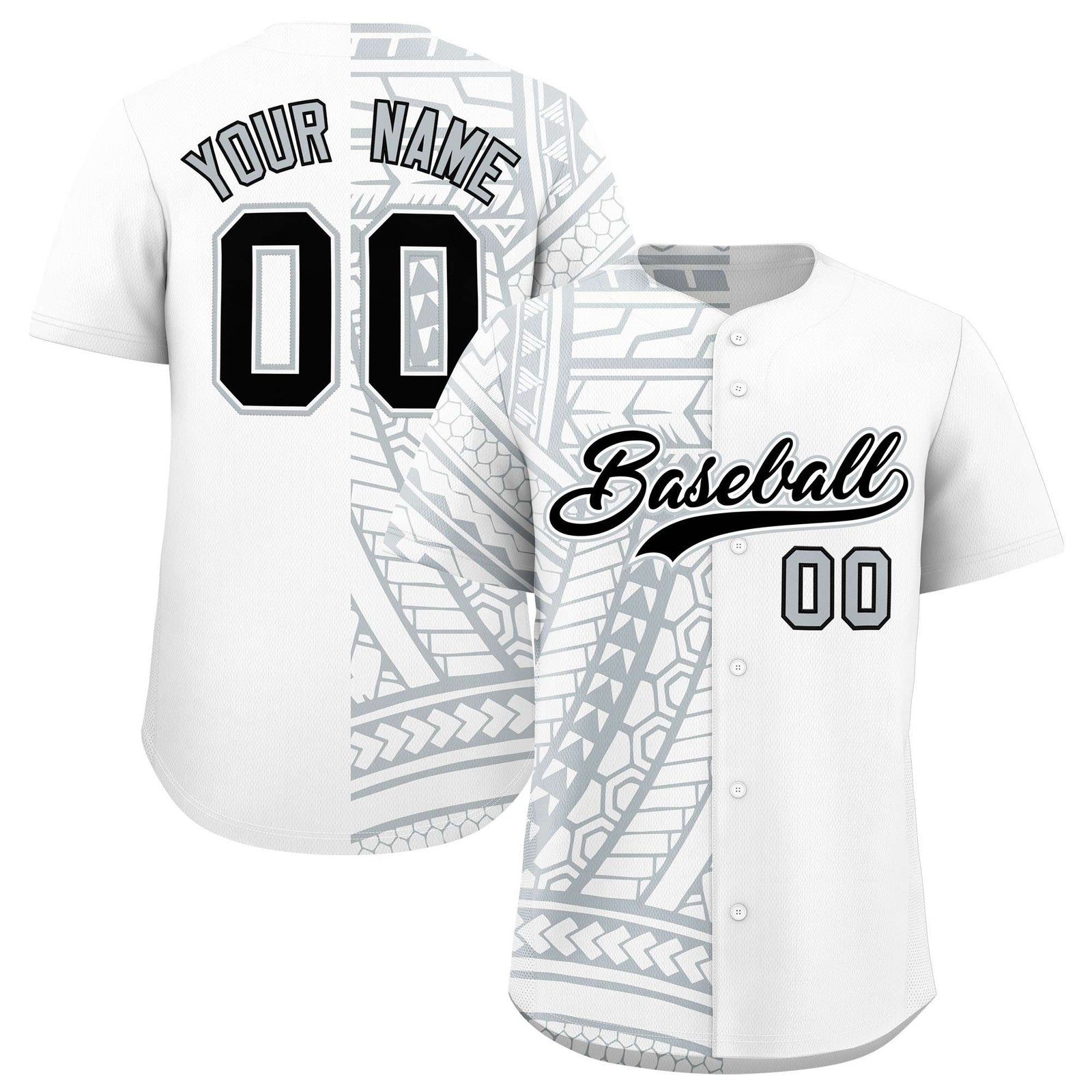 Custom White Silver Split Fashion Tribal Pattern Authentic Baseball Jersey